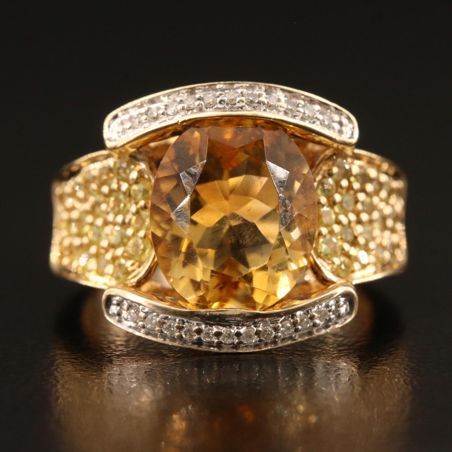14K Citrine, Sapphire and Diamond Ring