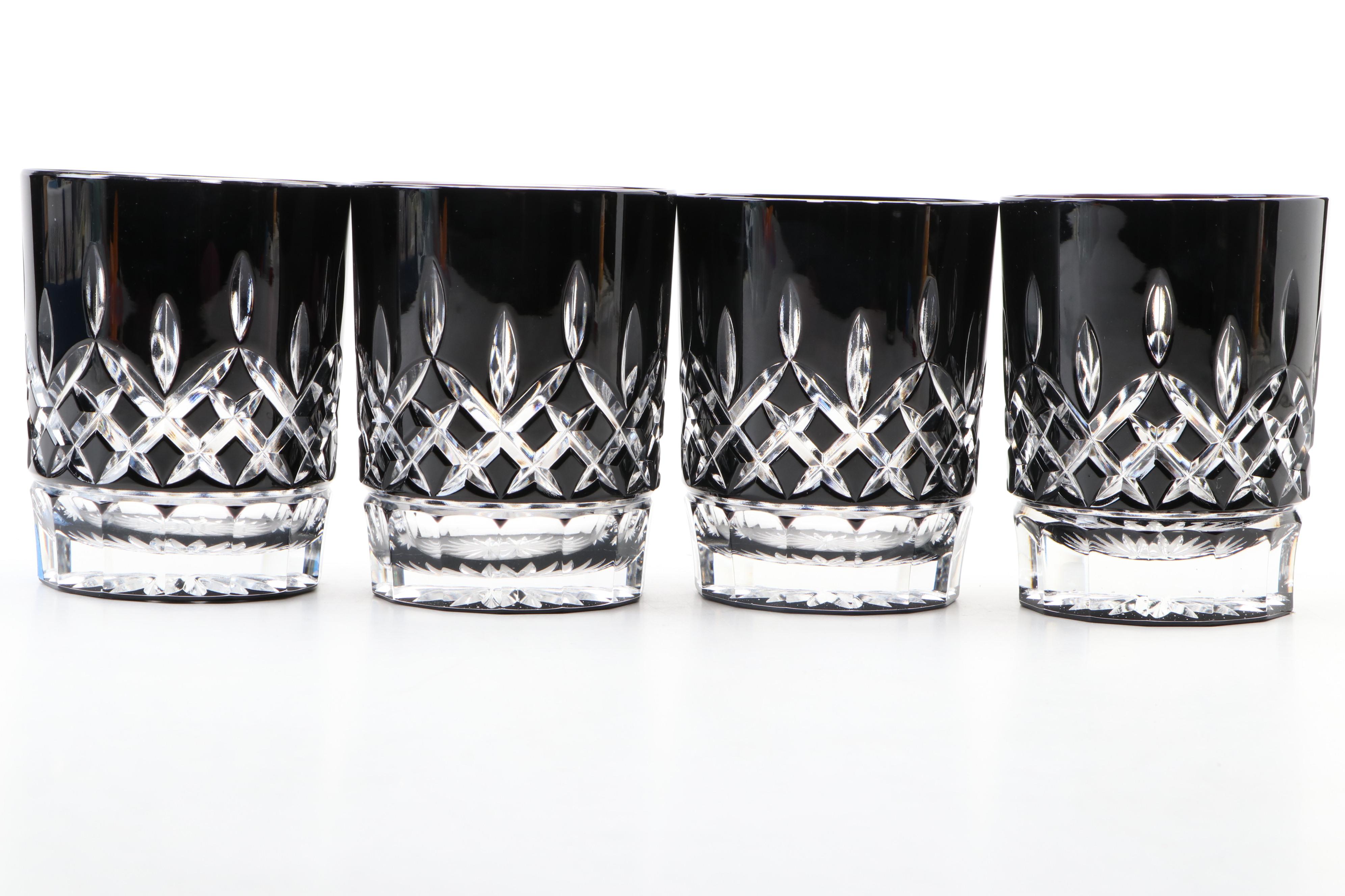 Waterford "Lismore" Black Crystal Double Old Fashioned Glasses