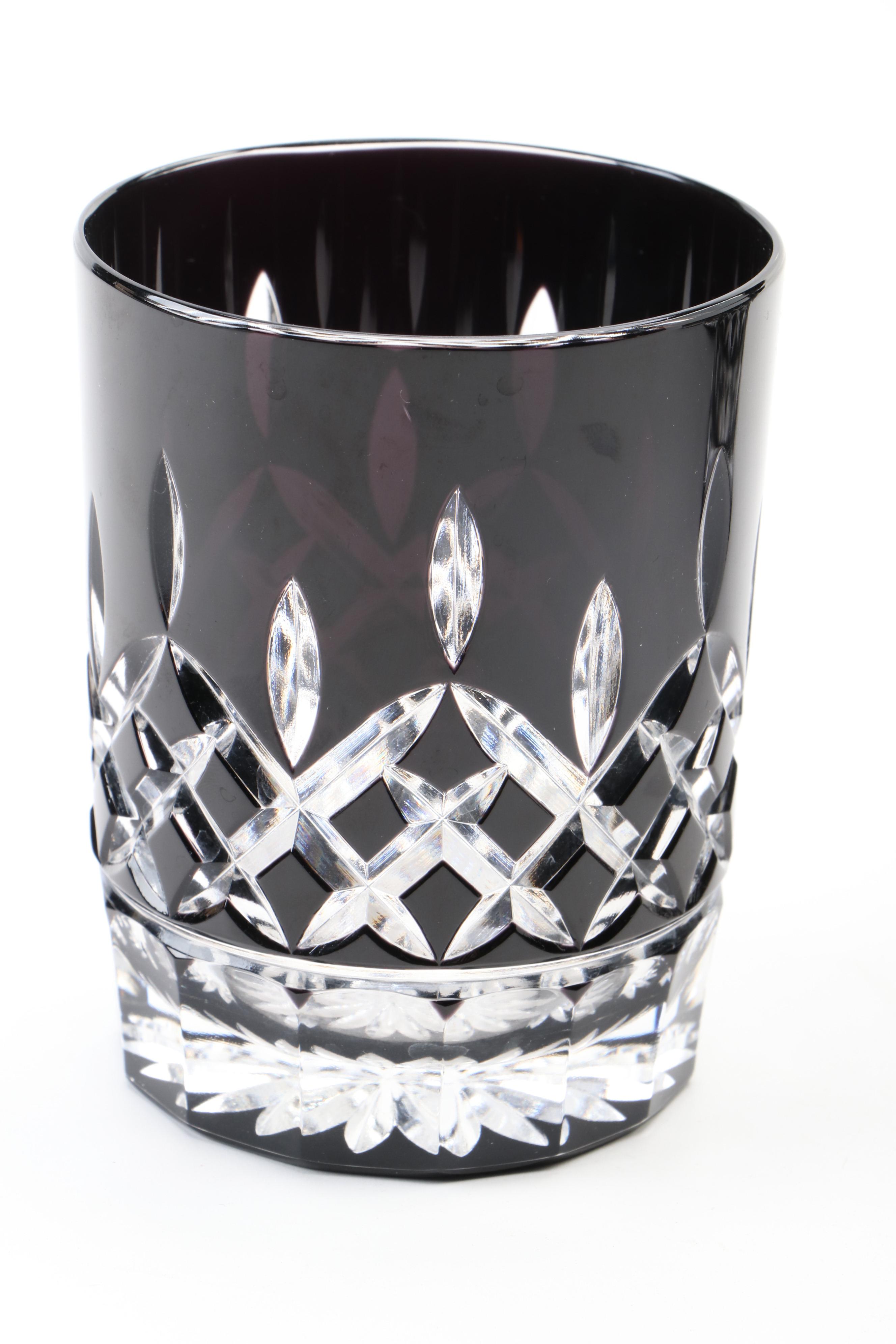 Waterford "Lismore" Black Crystal Double Old Fashioned Glasses