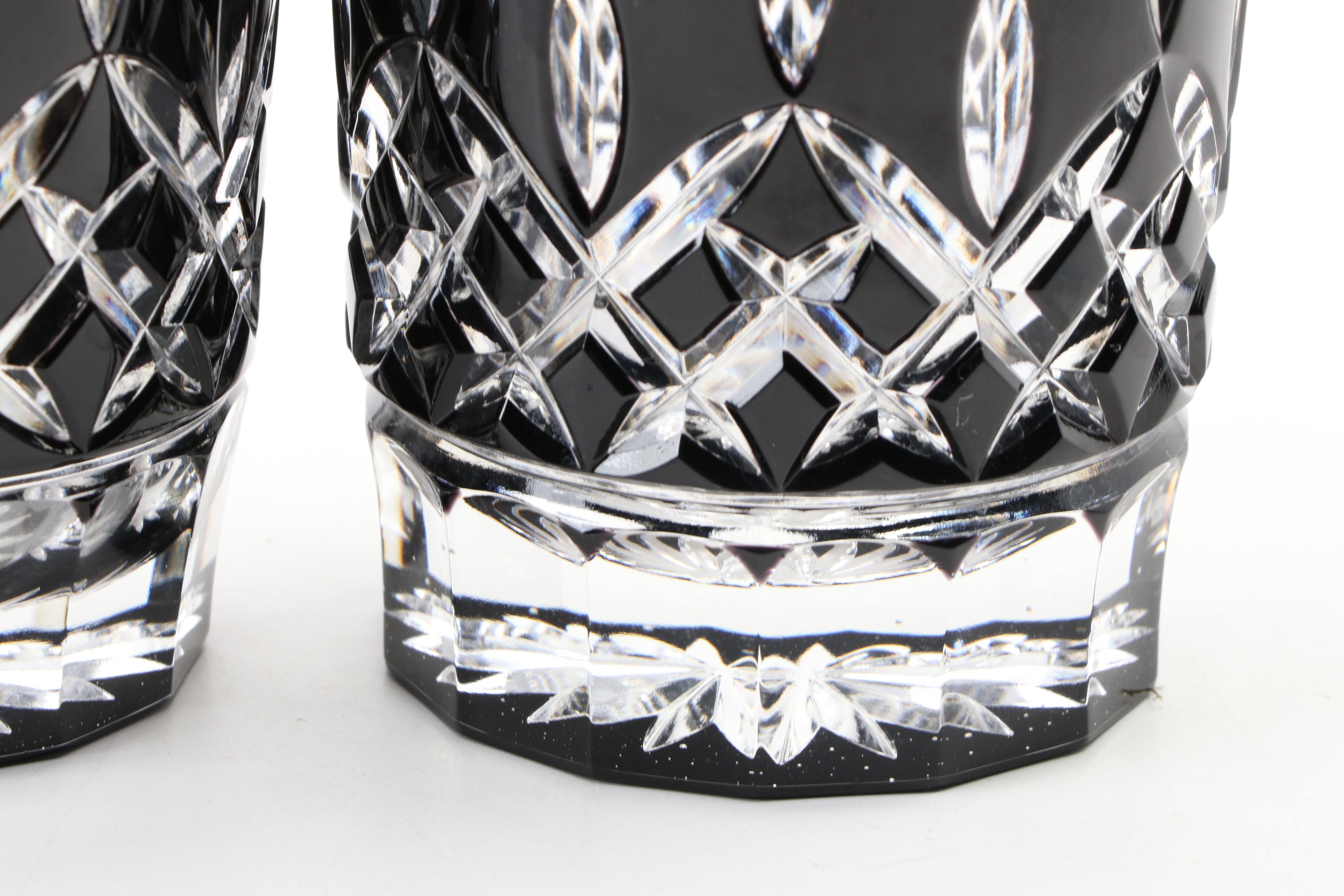 Waterford "Lismore" Black Crystal Double Old Fashioned Glasses