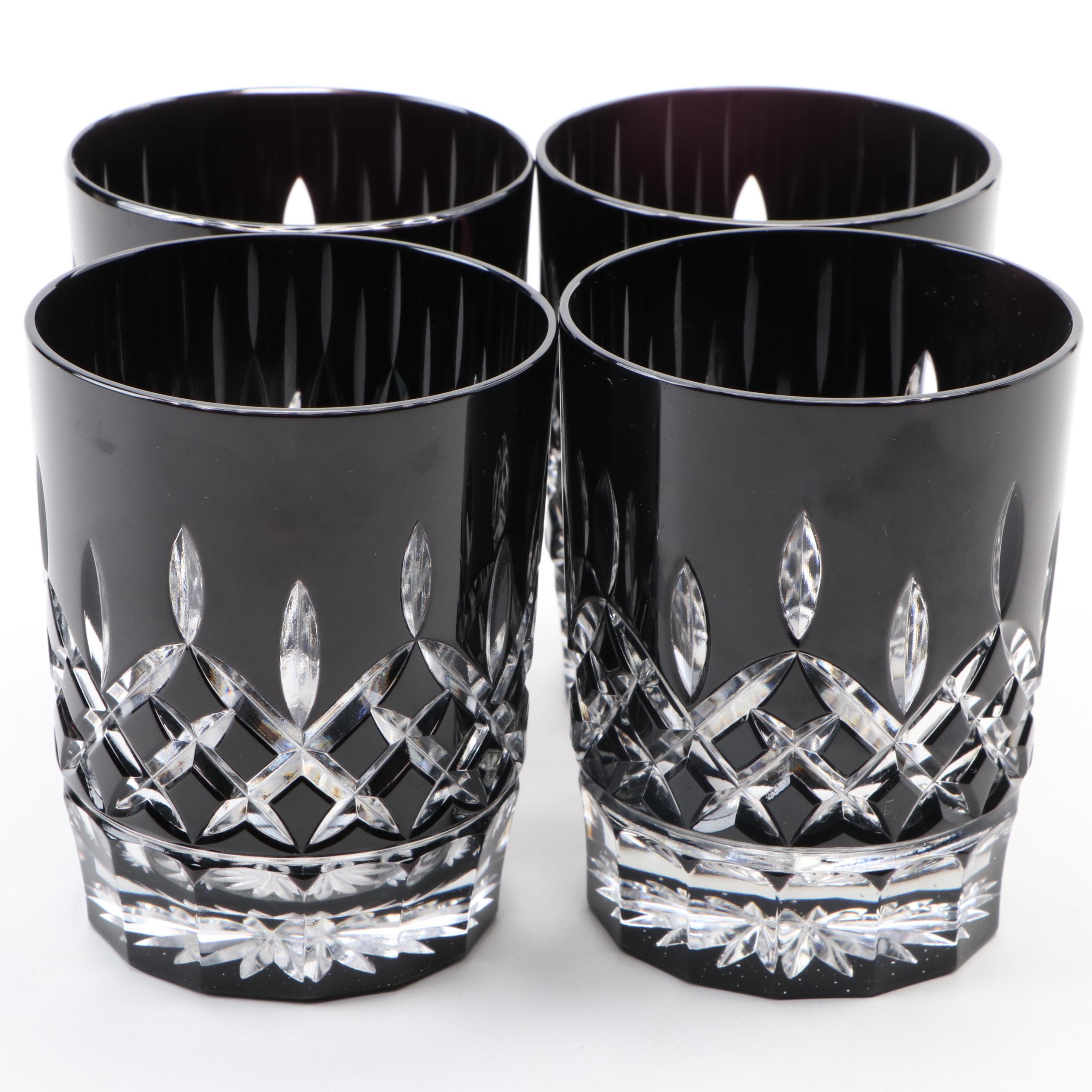Waterford "Lismore" Black Crystal Double Old Fashioned Glasses