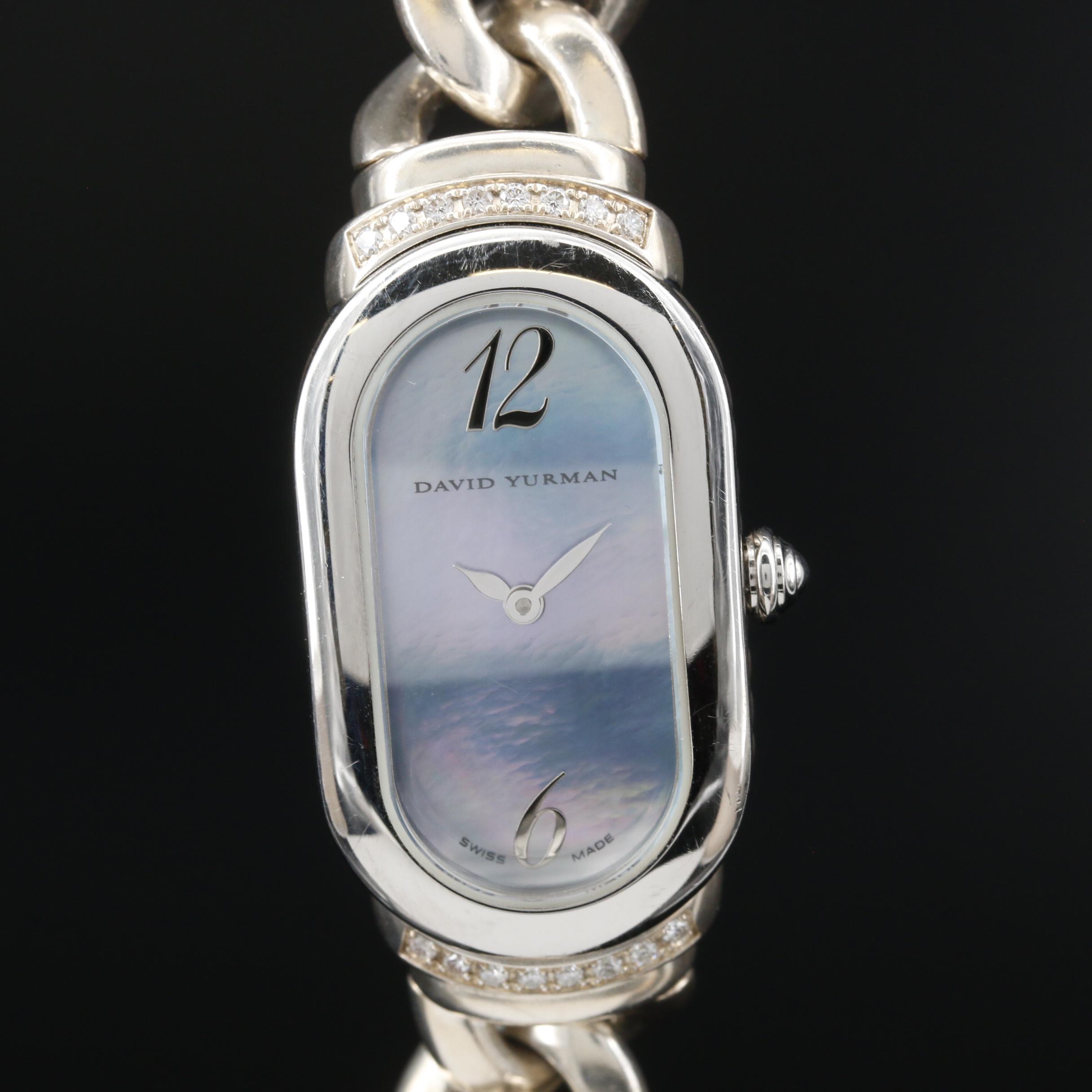 David Yurman Madison Diamond and Sterling Silver with MOP Cable Watch