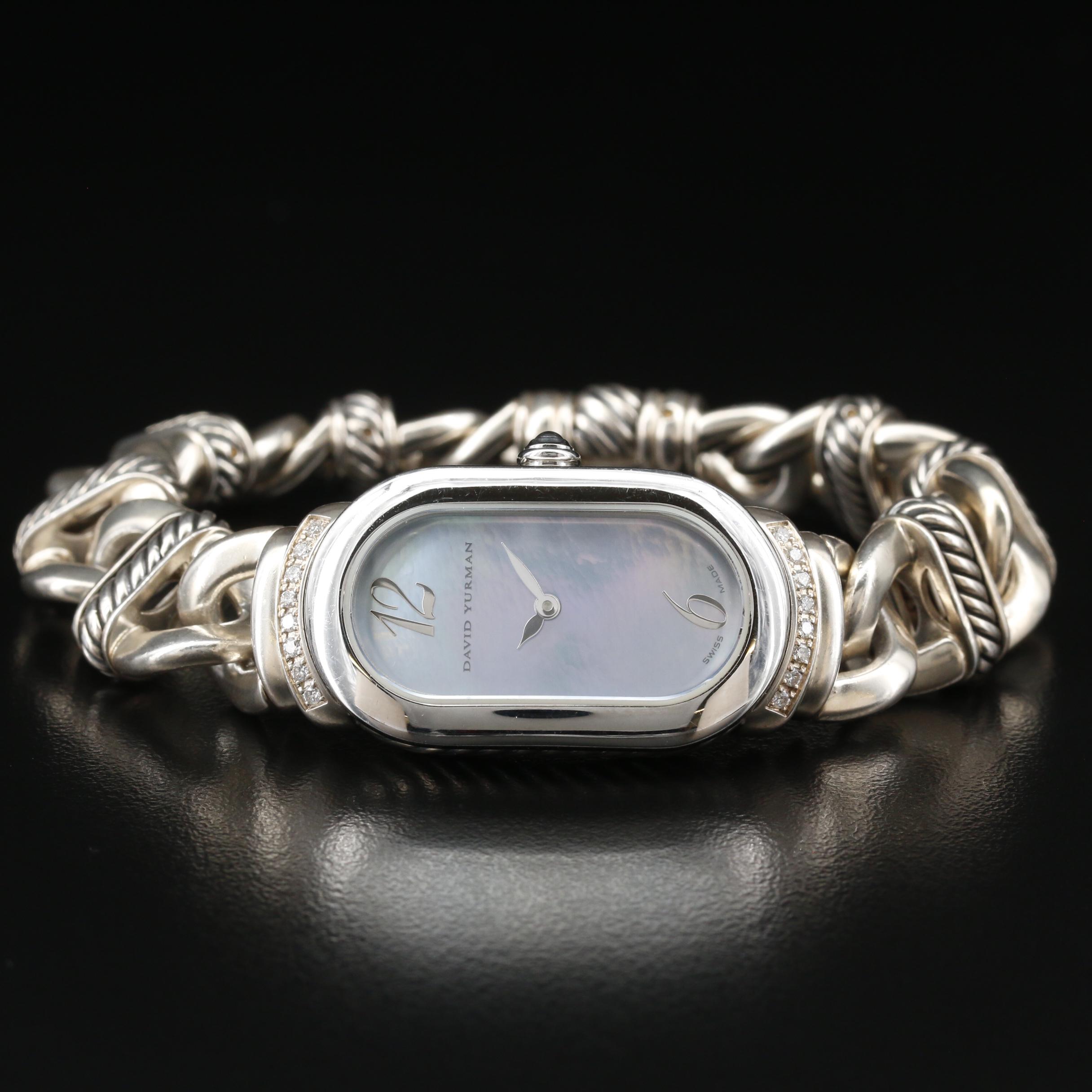 David Yurman Madison Diamond and Sterling Silver with MOP Cable Watch