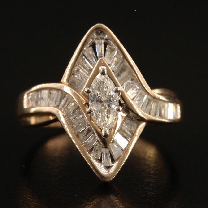 10K 1.00 CTW Diamond Navette Ring