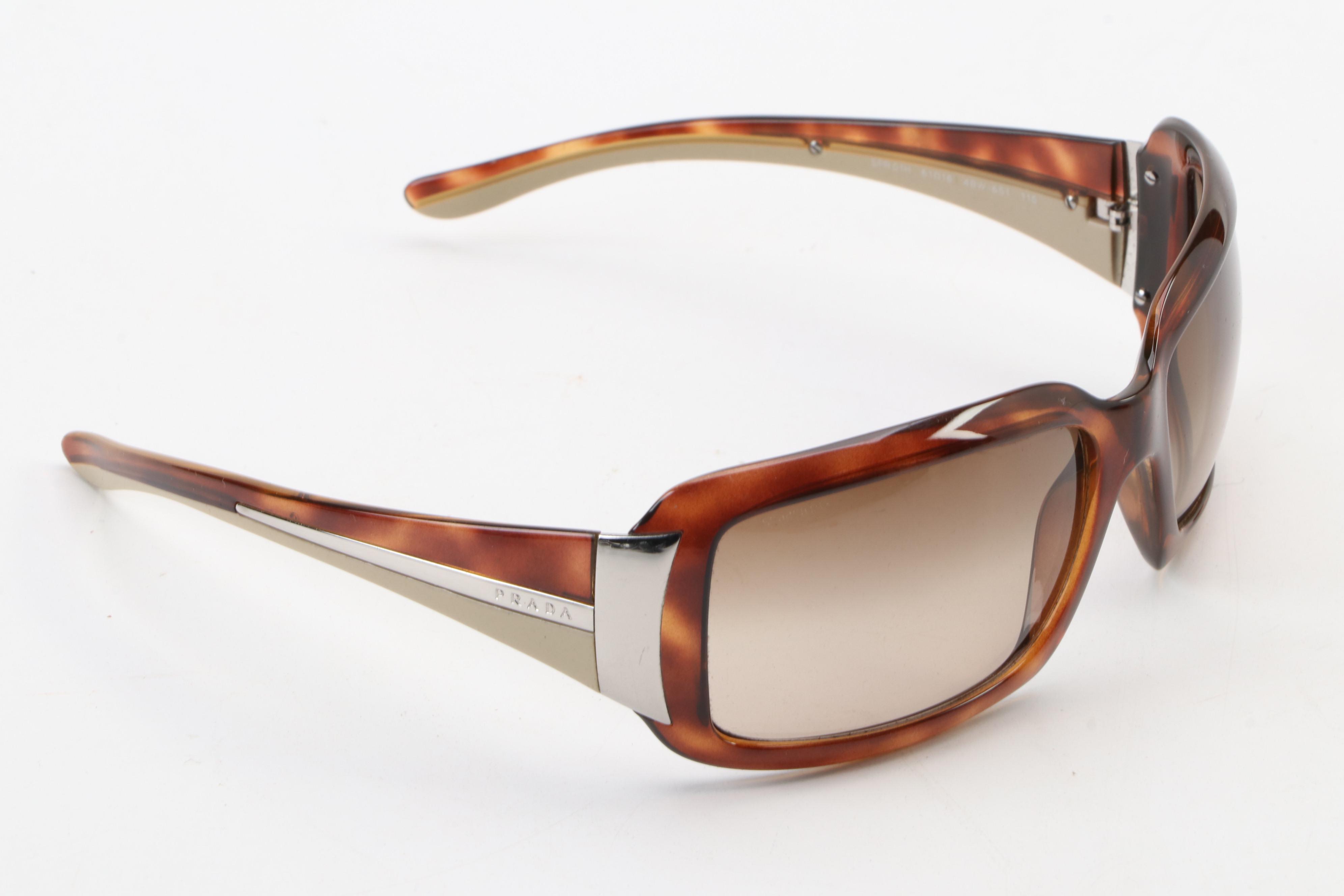 Prada SPR01H Square Tortoise Wrap Sunglasses with Case