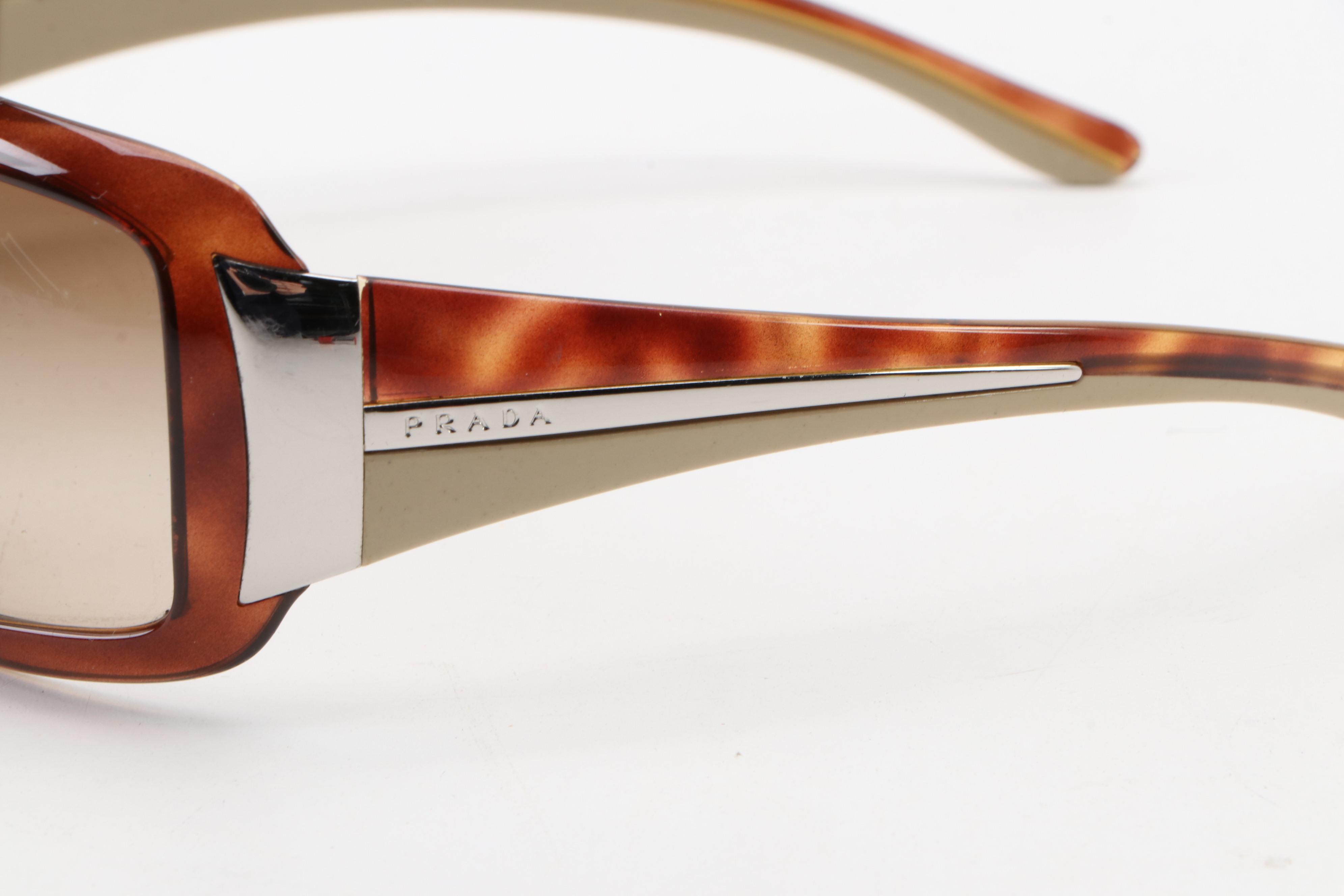 Prada SPR01H Square Tortoise Wrap Sunglasses with Case