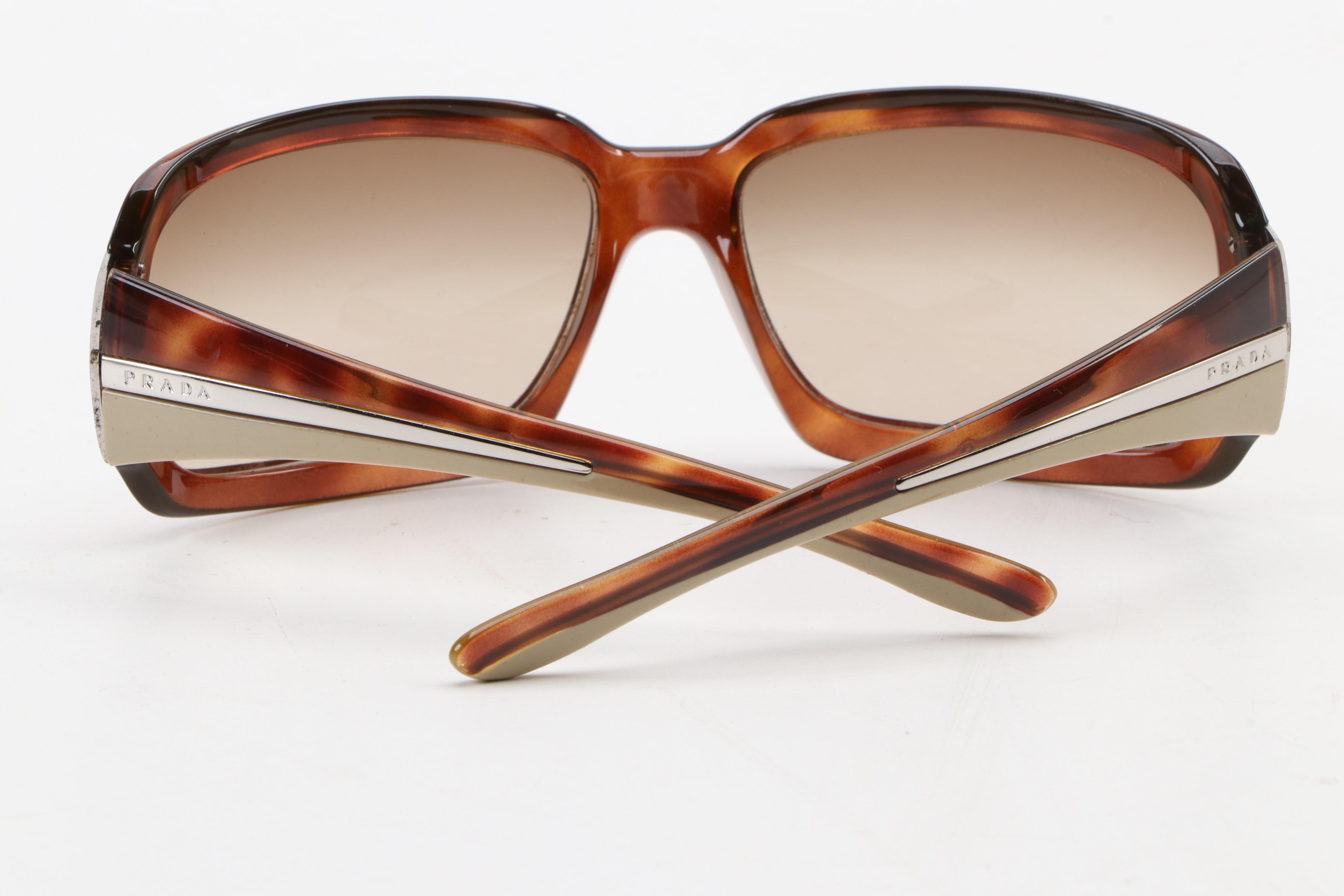 Prada SPR01H Square Tortoise Wrap Sunglasses with Case