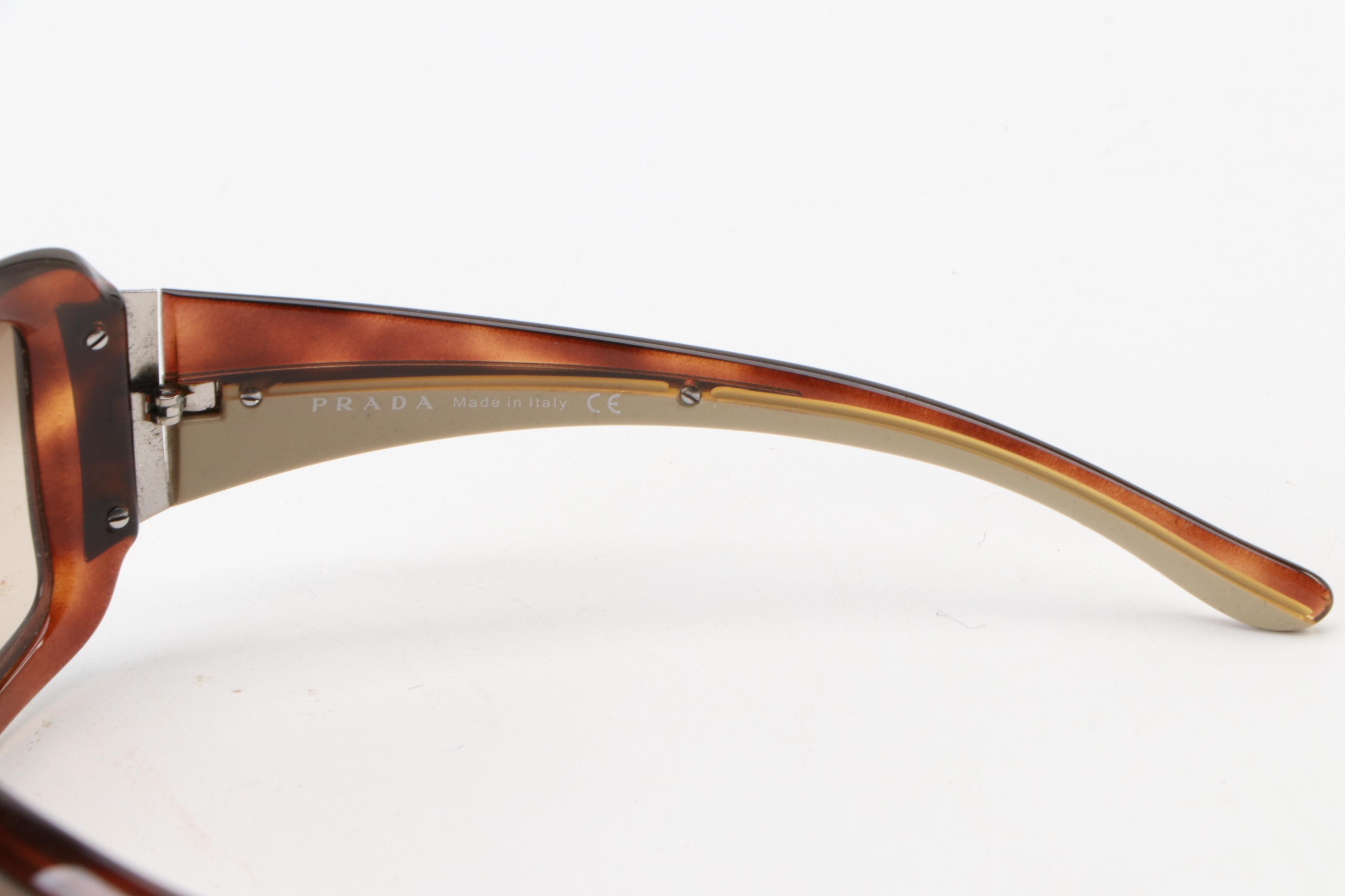 Prada SPR01H Square Tortoise Wrap Sunglasses with Case