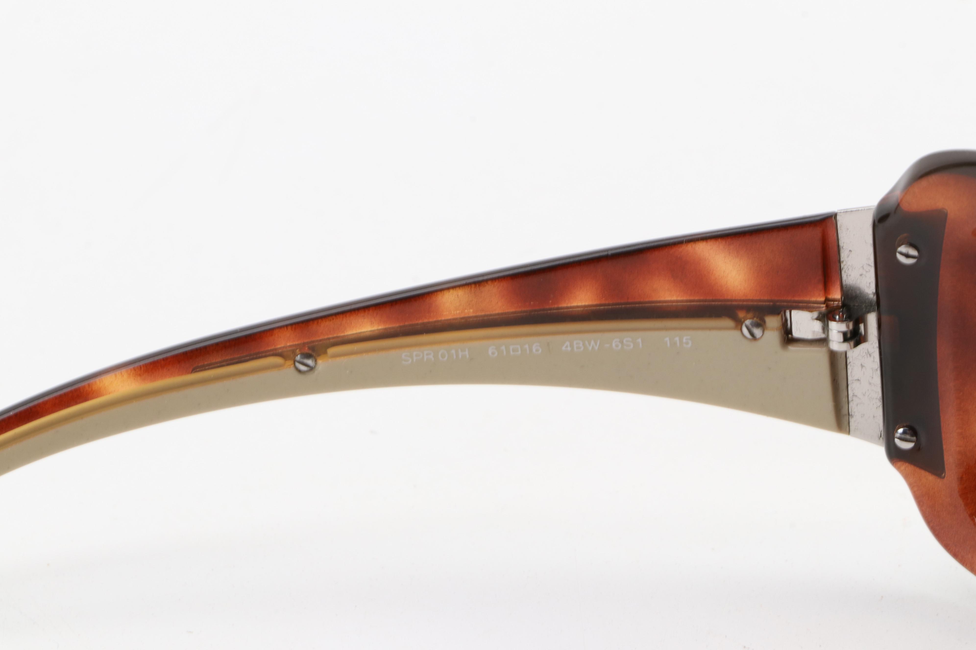 Prada SPR01H Square Tortoise Wrap Sunglasses with Case