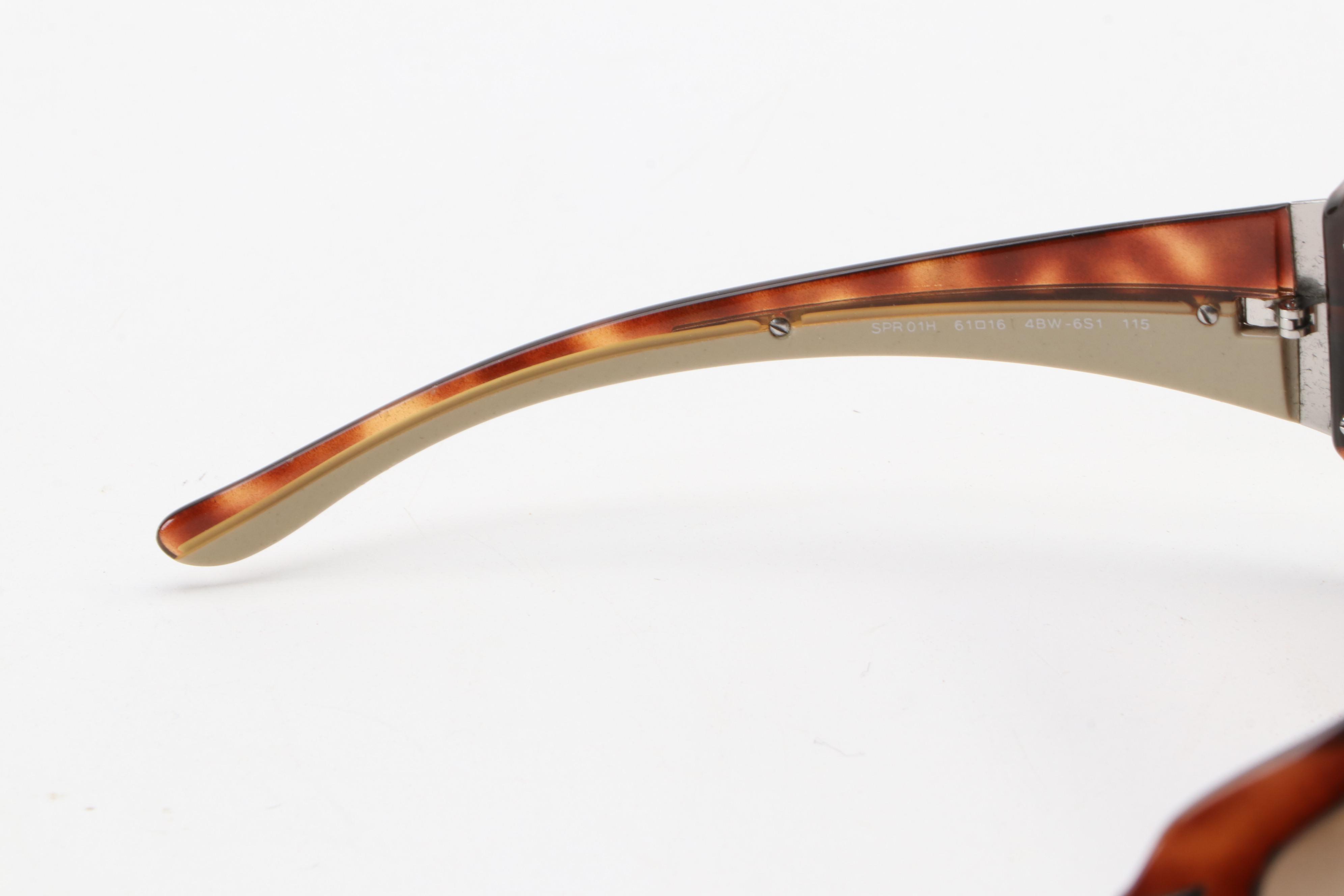 Prada SPR01H Square Tortoise Wrap Sunglasses with Case