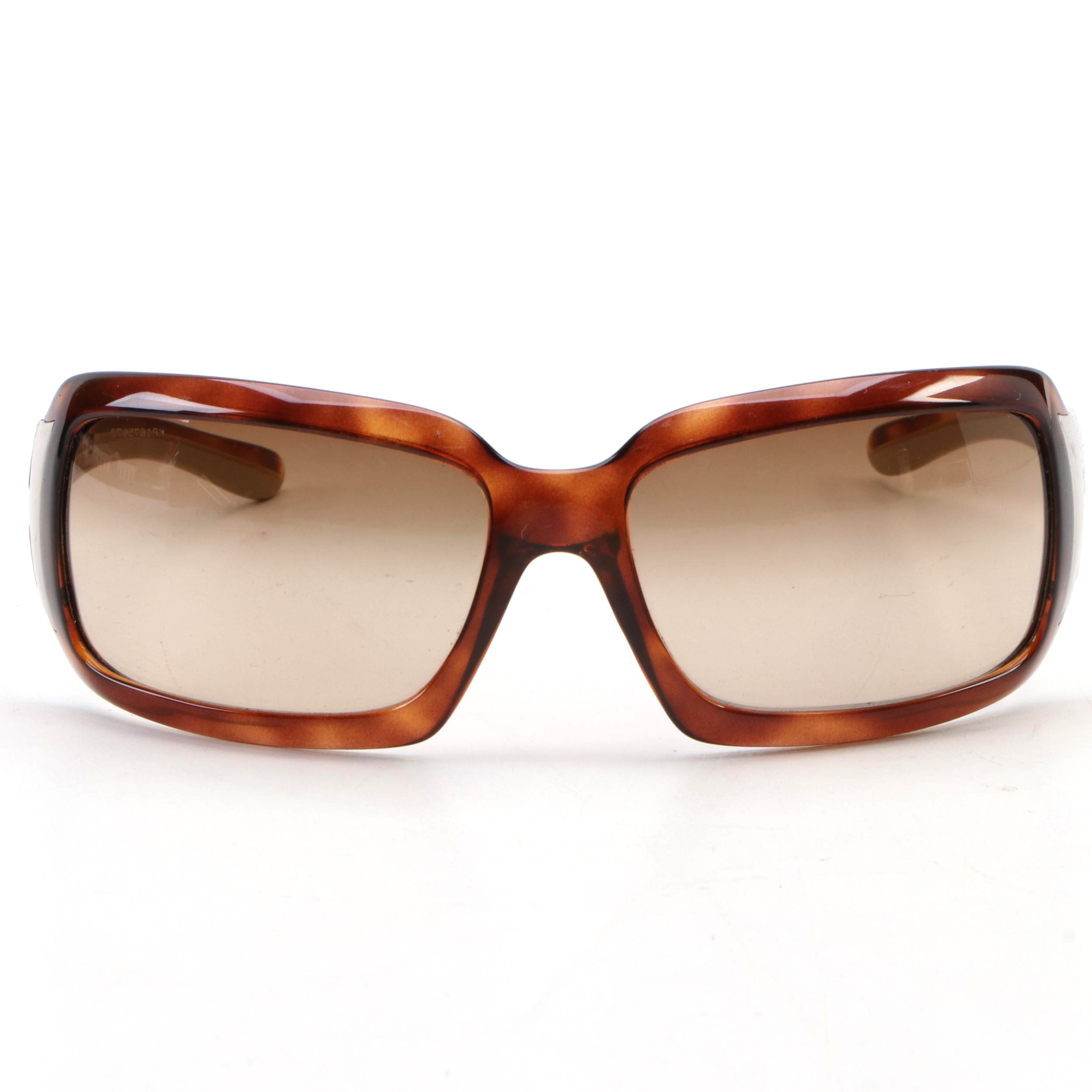 Prada SPR01H Square Tortoise Wrap Sunglasses with Case