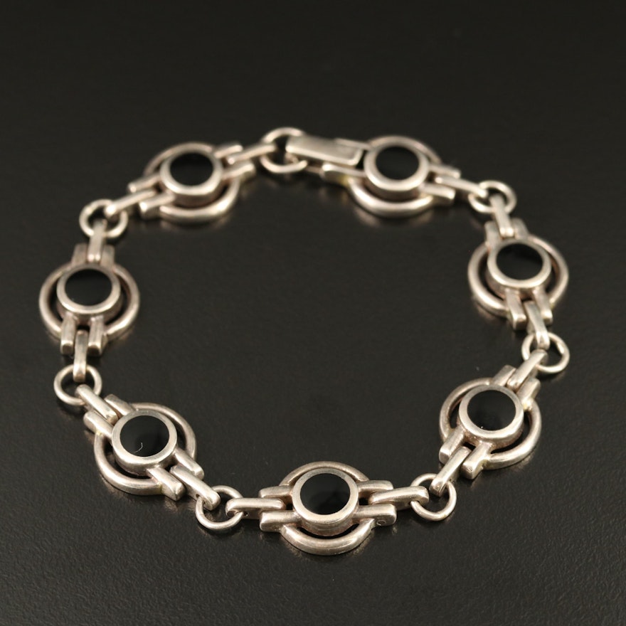 Sterling Silver Black Onyx Link Bracelet