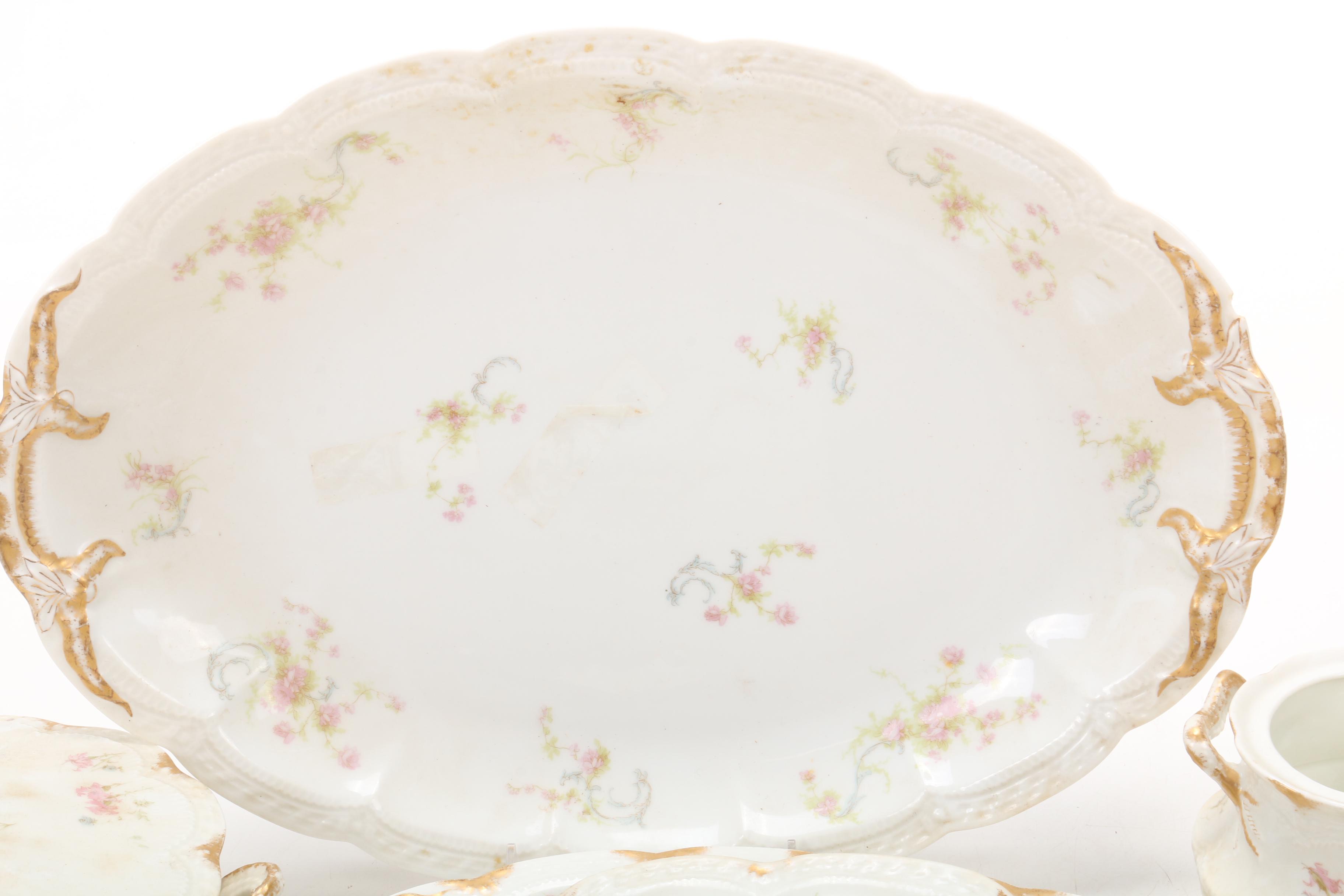 Haviland Gilt Porcelain Floral Pattern Serving Pieces, 1888-1896