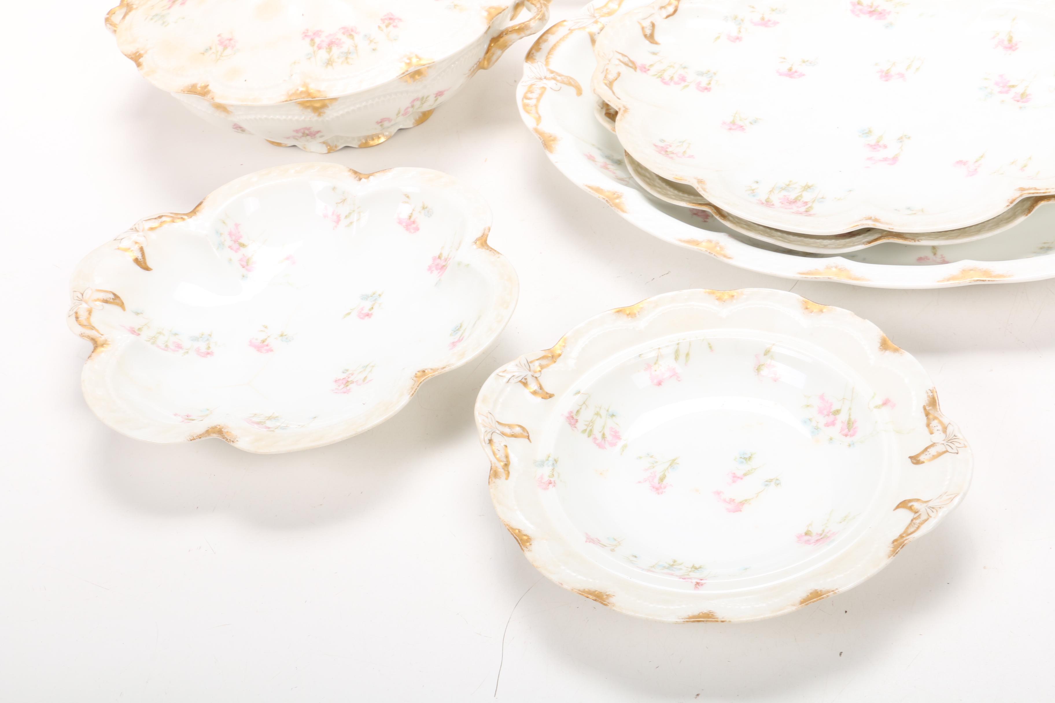 Haviland Gilt Porcelain Floral Pattern Serving Pieces, 1888-1896