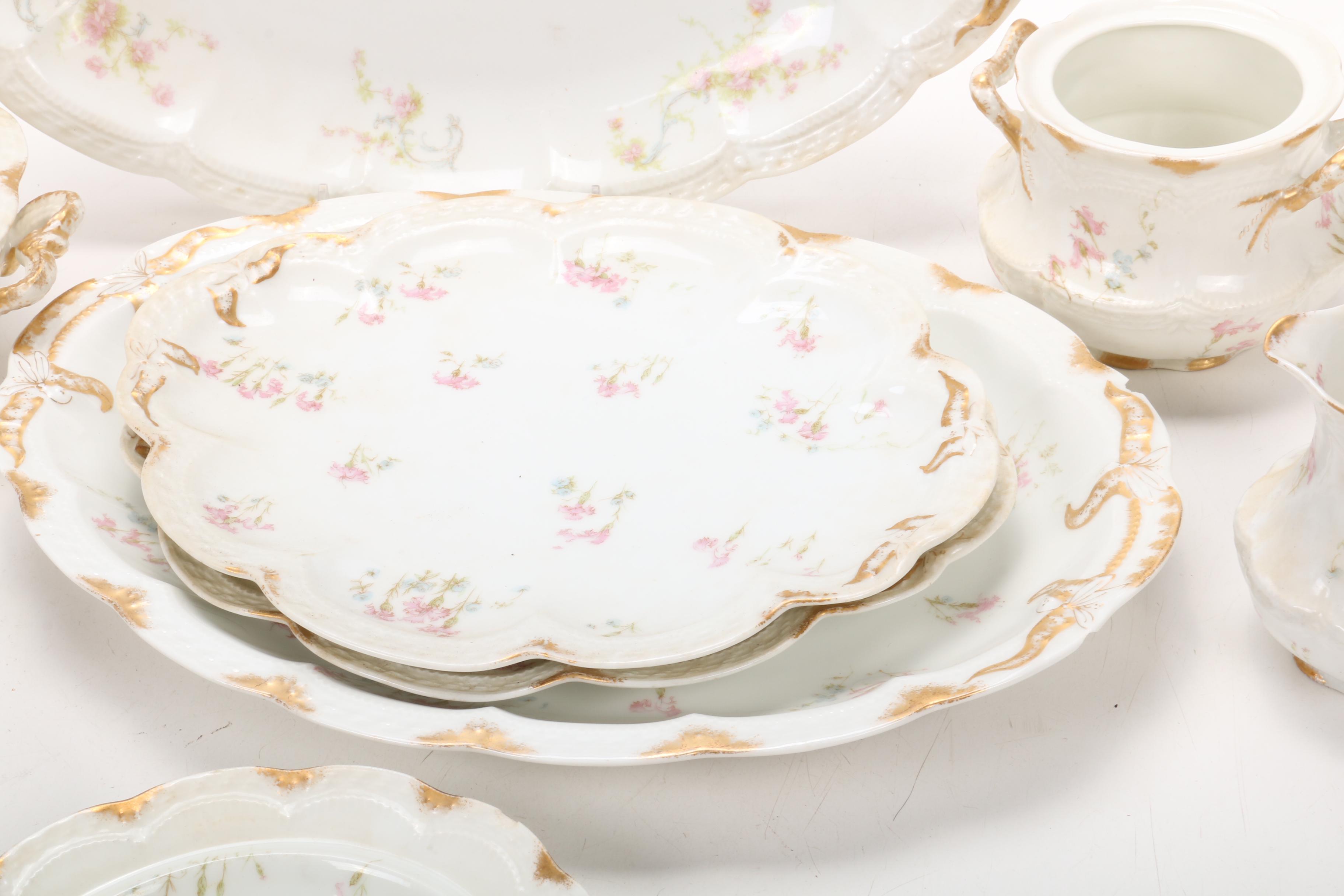 Haviland Gilt Porcelain Floral Pattern Serving Pieces, 1888-1896