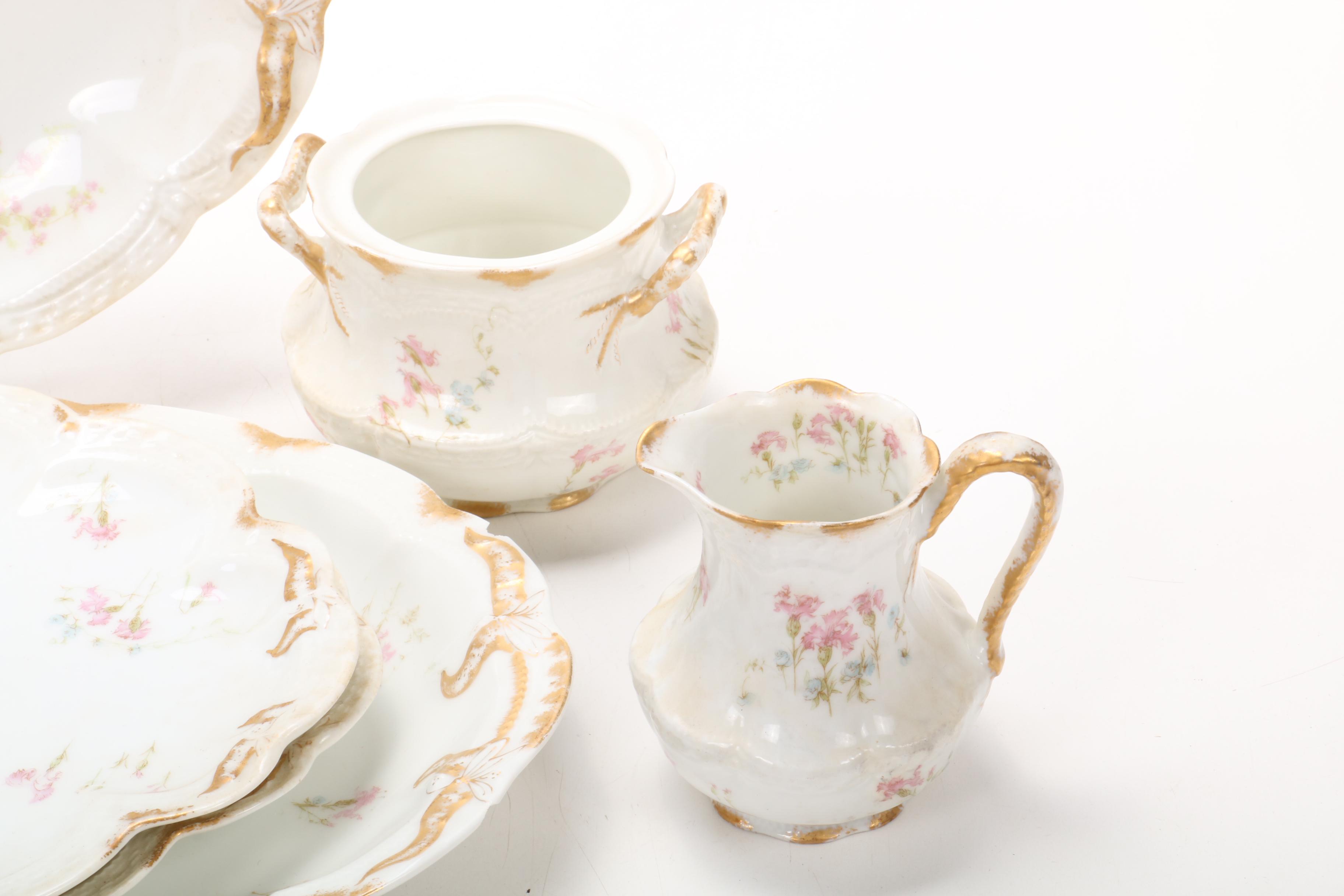 Haviland Gilt Porcelain Floral Pattern Serving Pieces, 1888-1896