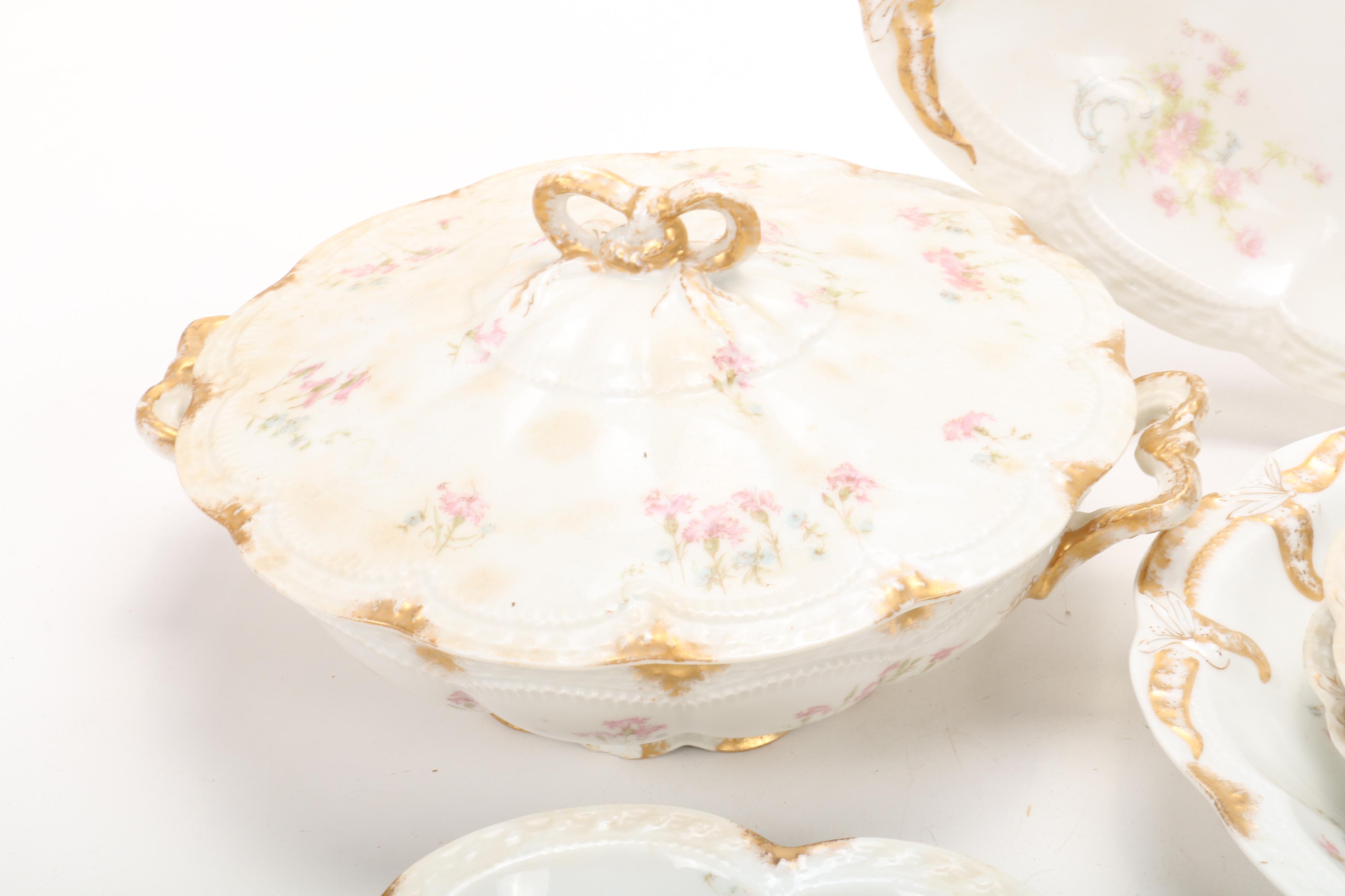 Haviland Gilt Porcelain Floral Pattern Serving Pieces, 1888-1896