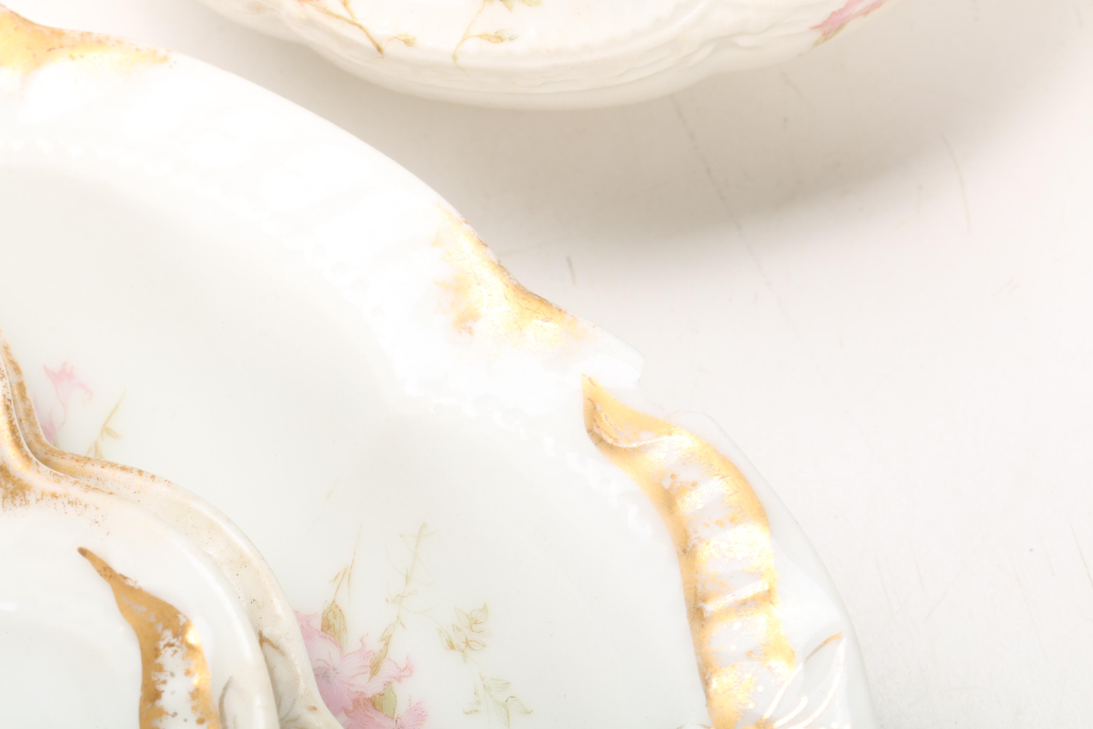 Haviland Gilt Porcelain Floral Pattern Serving Pieces, 1888-1896