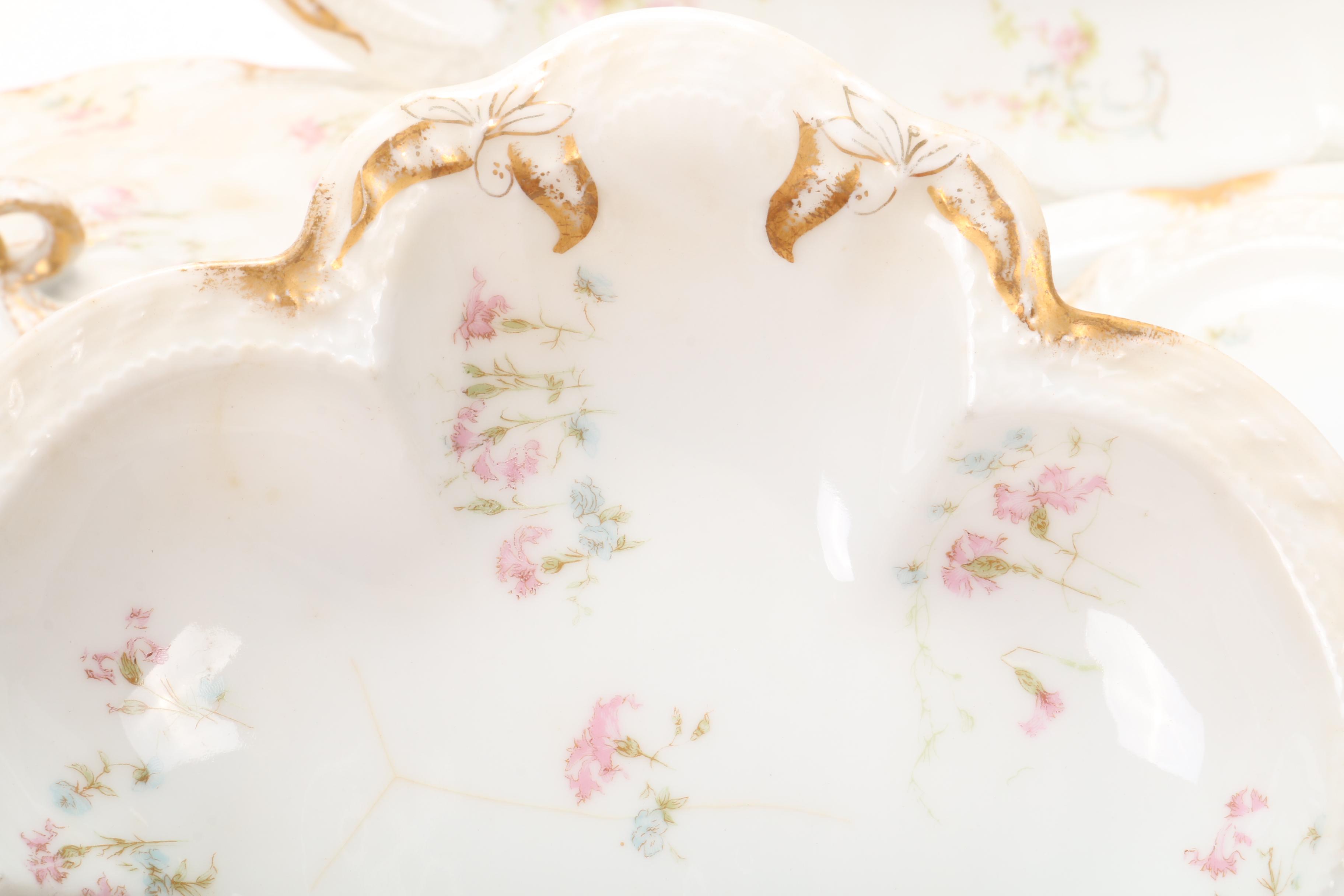 Haviland Gilt Porcelain Floral Pattern Serving Pieces, 1888-1896