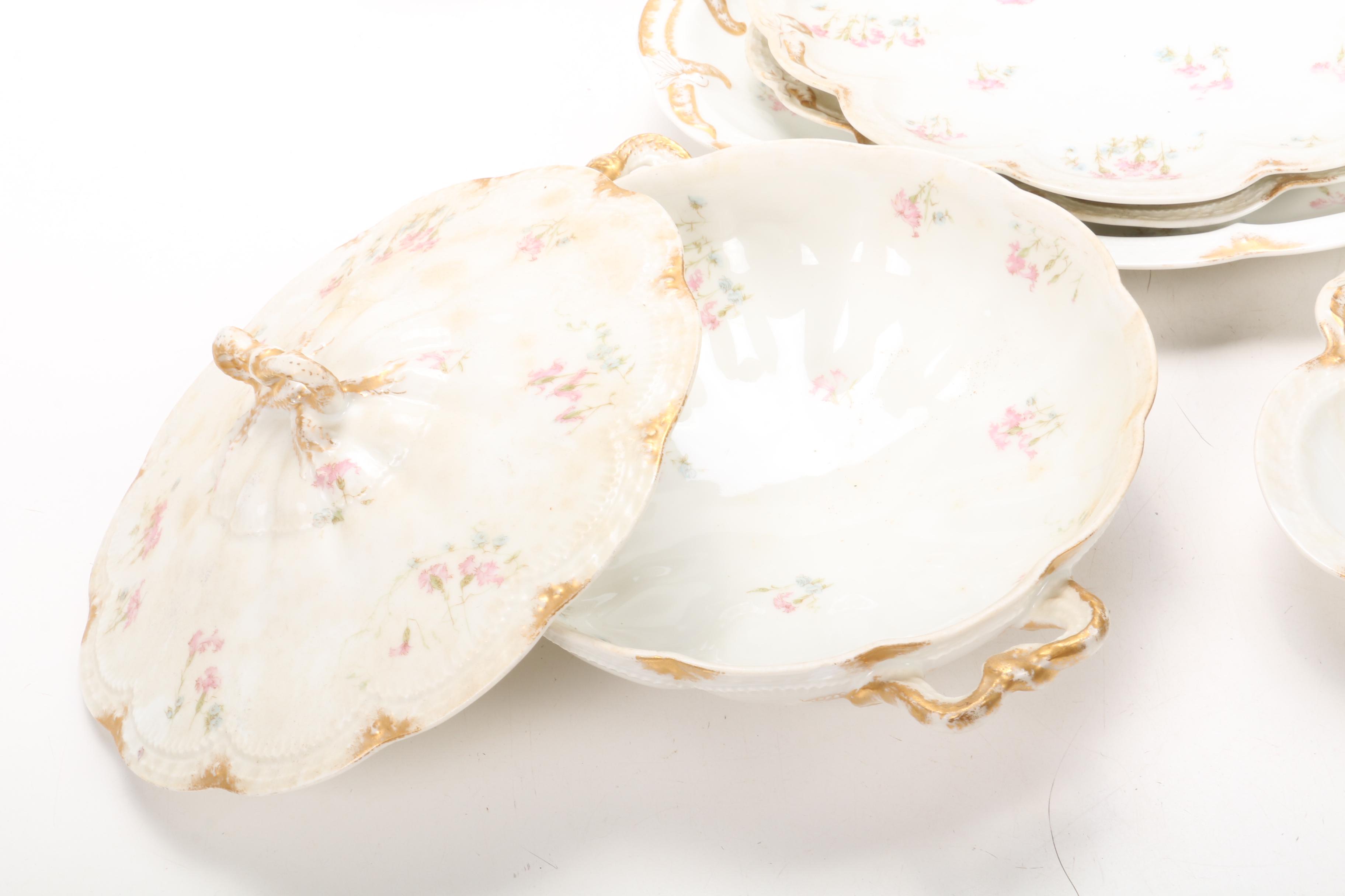 Haviland Gilt Porcelain Floral Pattern Serving Pieces, 1888-1896