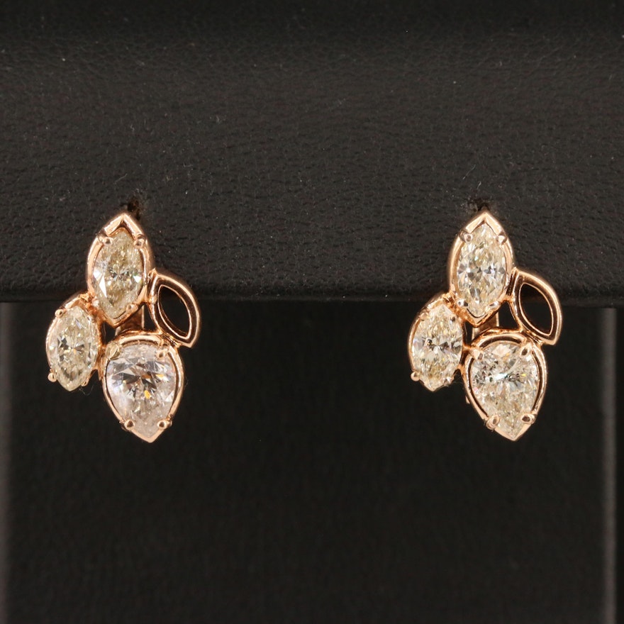 14K Rose Gold 2.20 CTW Diamond Cluster Earrings