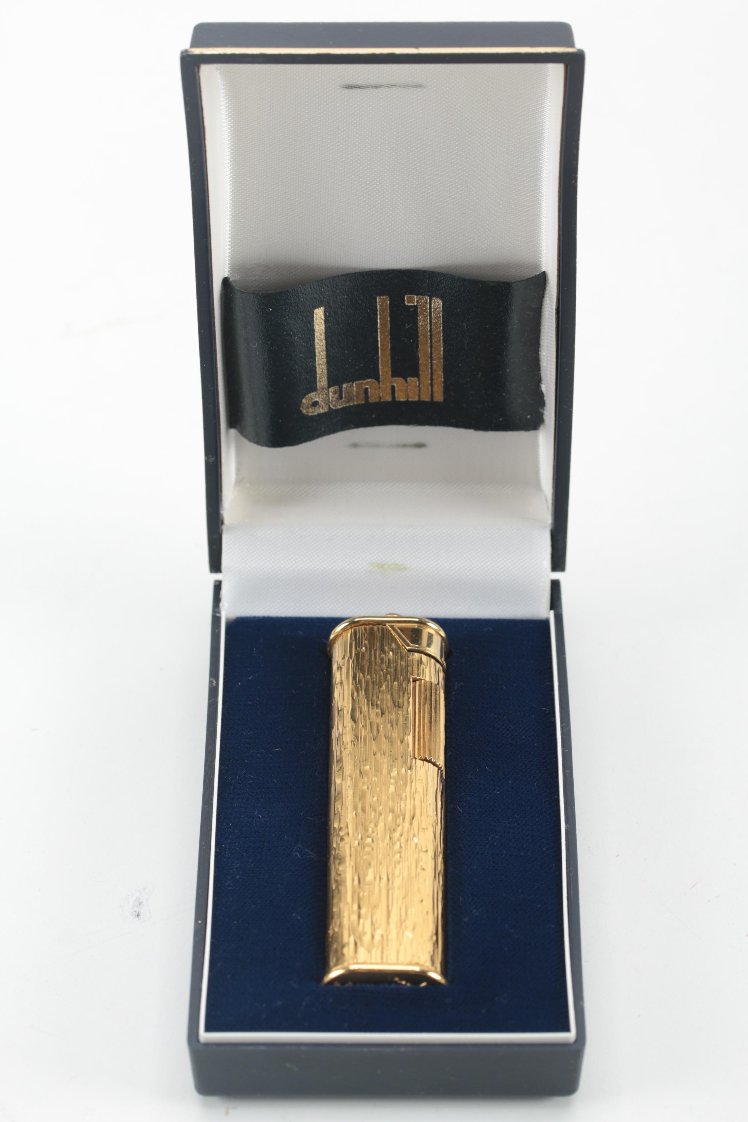 Swiss Made Dunhill Gold Plate Lighter in Original Case, Mid-20th Century