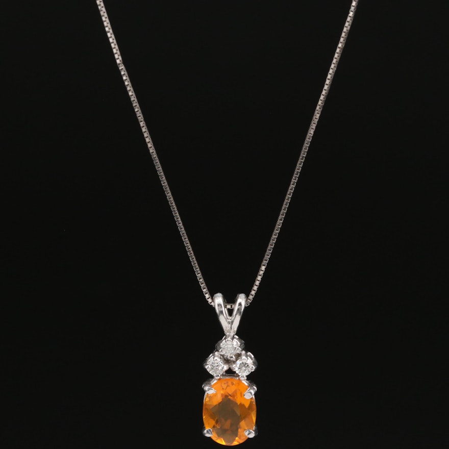 14K Fire Opal and Diamond Necklace