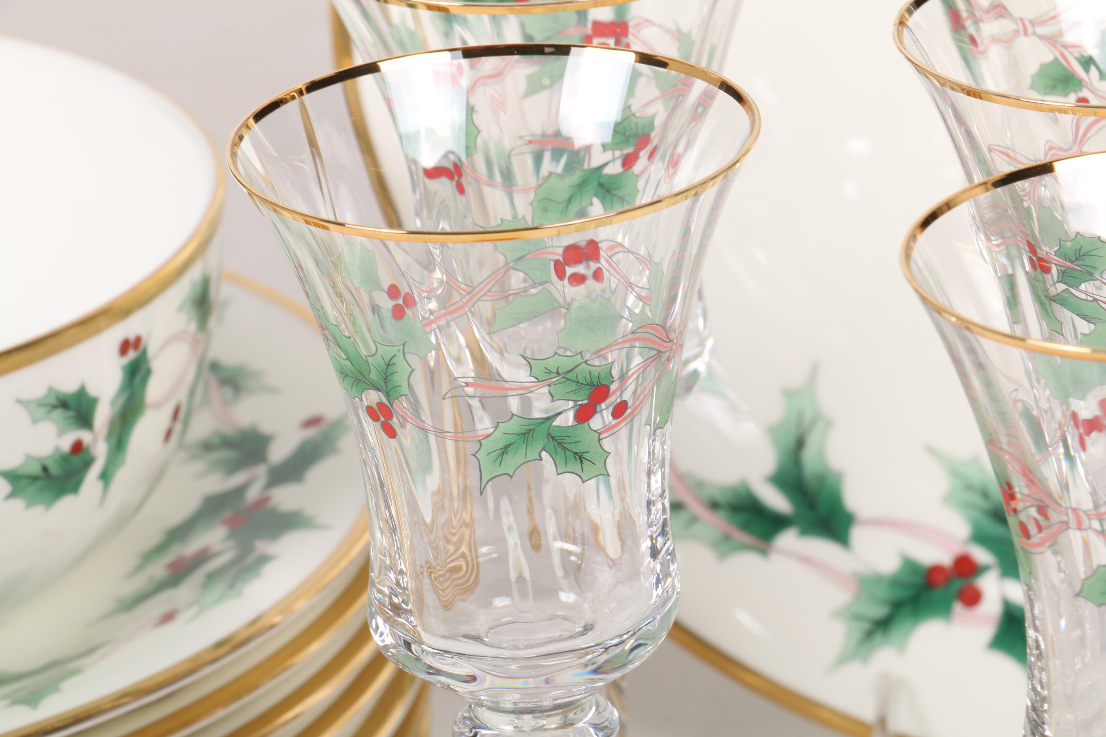 Mikasa "Ribbon Holly" Bone China and Glass Dinnerware, 1987–2007