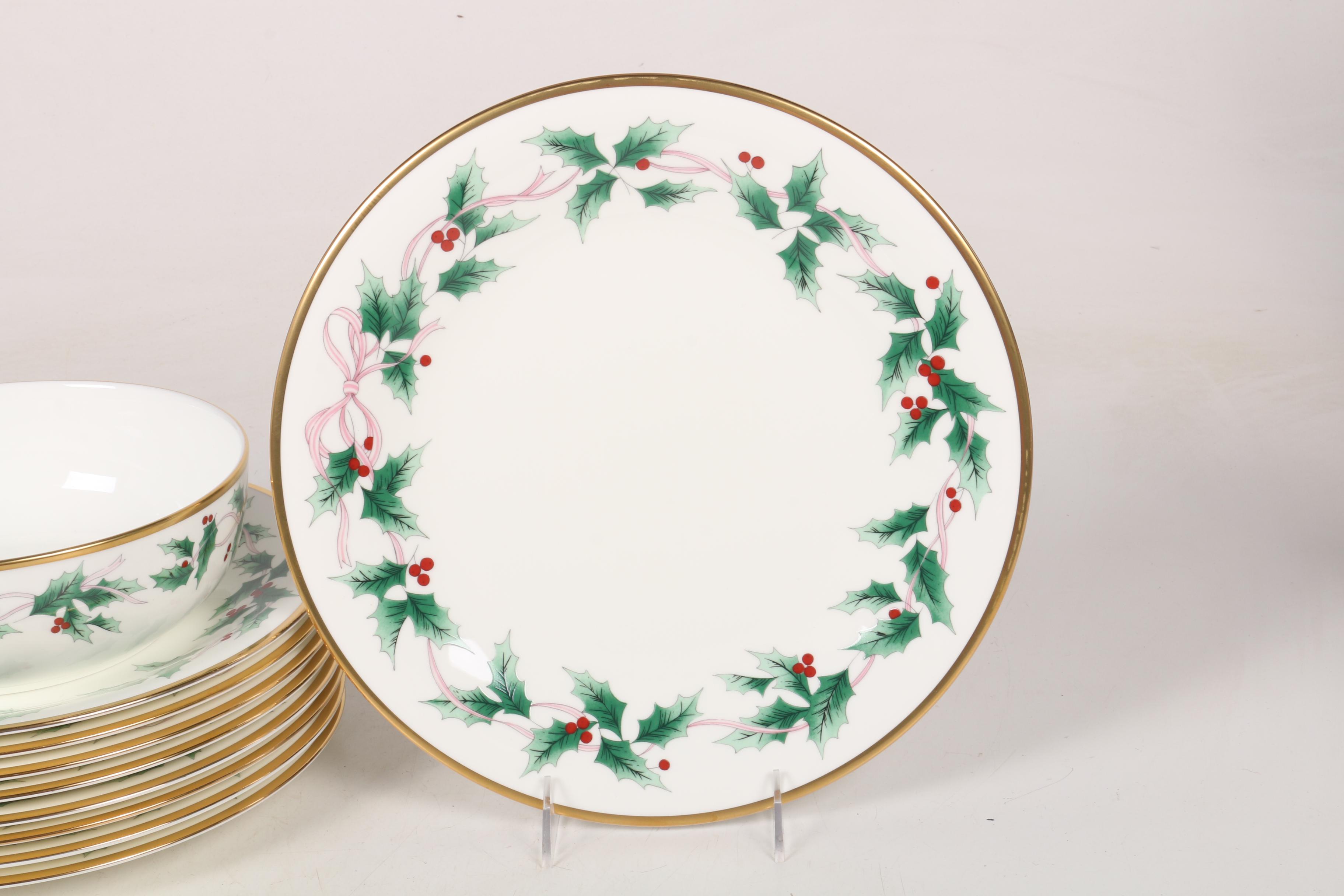 Mikasa "Ribbon Holly" Bone China and Glass Dinnerware, 1987–2007
