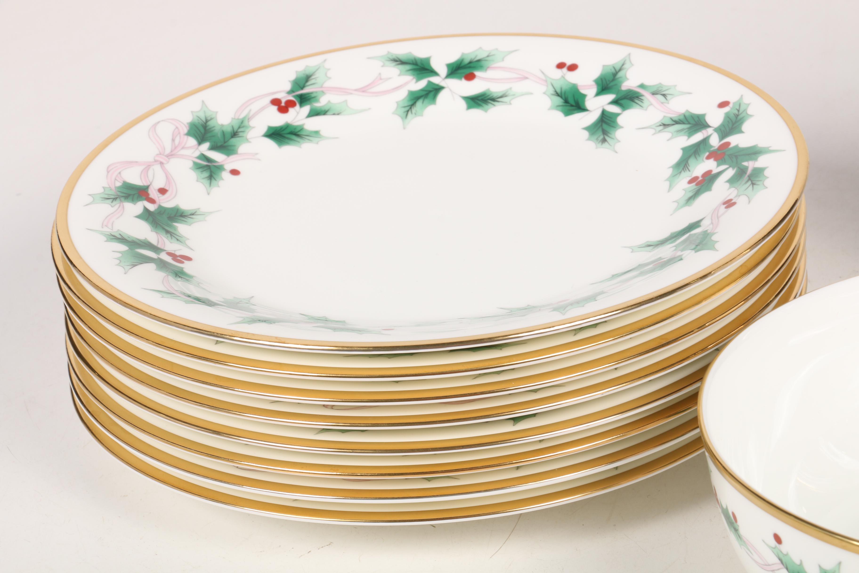 Mikasa "Ribbon Holly" Bone China and Glass Dinnerware, 1987–2007