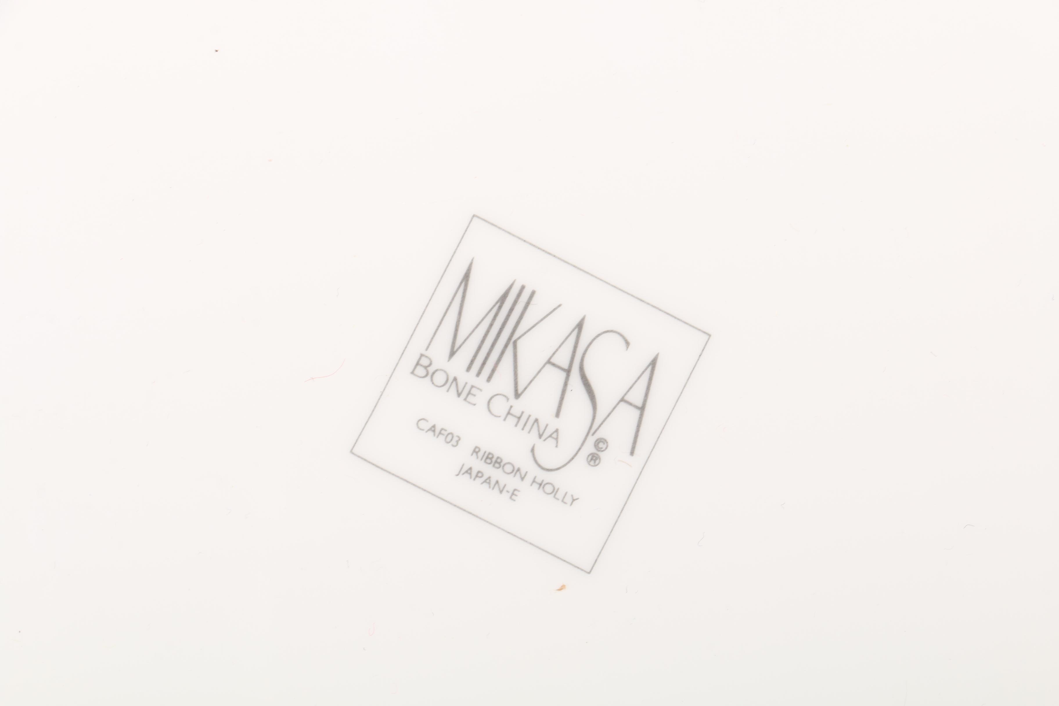 Mikasa "Ribbon Holly" Bone China and Glass Dinnerware, 1987–2007