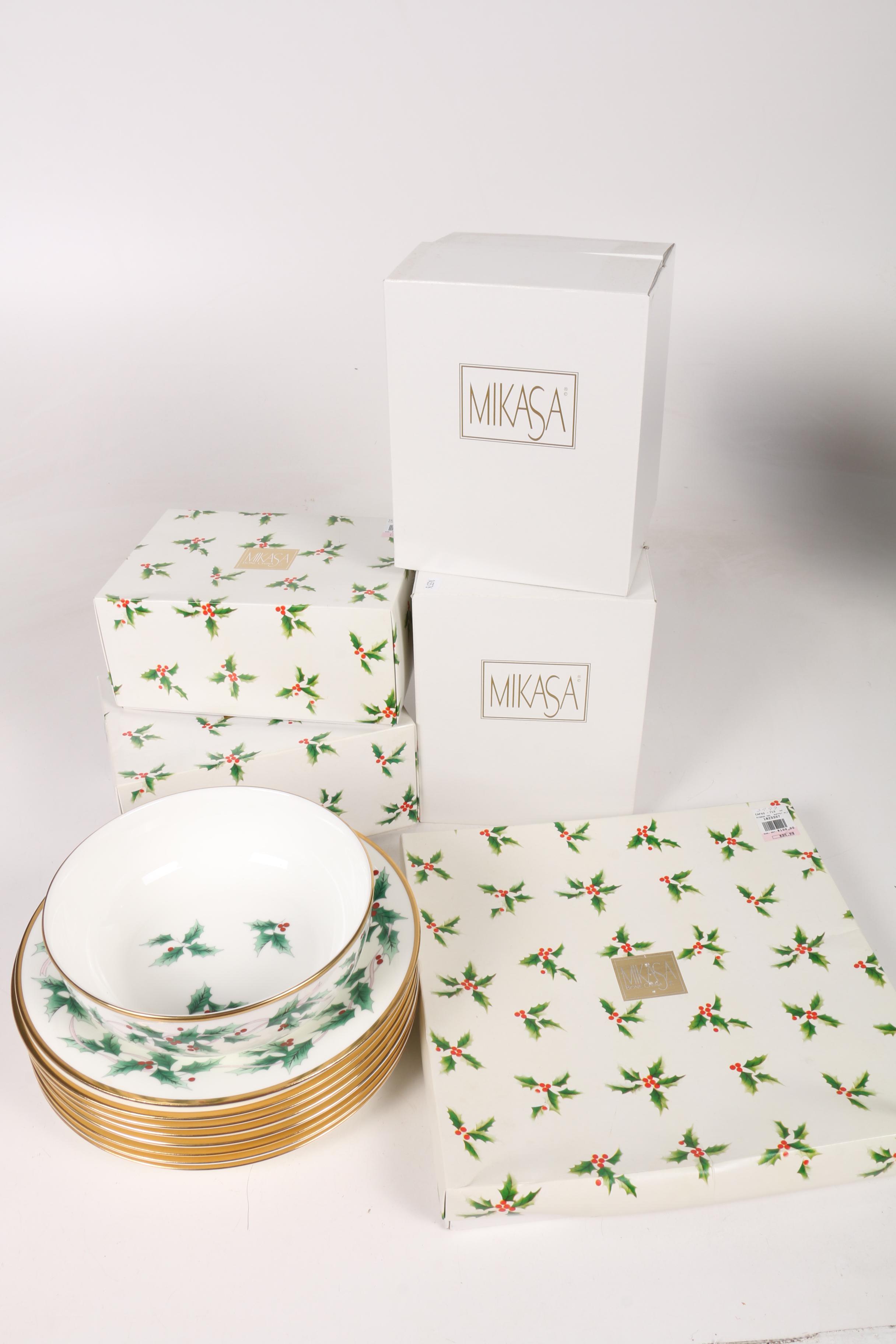 Mikasa "Ribbon Holly" Bone China and Glass Dinnerware, 1987–2007