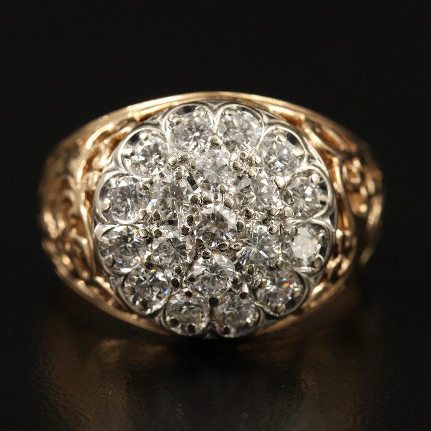 14K Diamond Cluster Openwork Ring