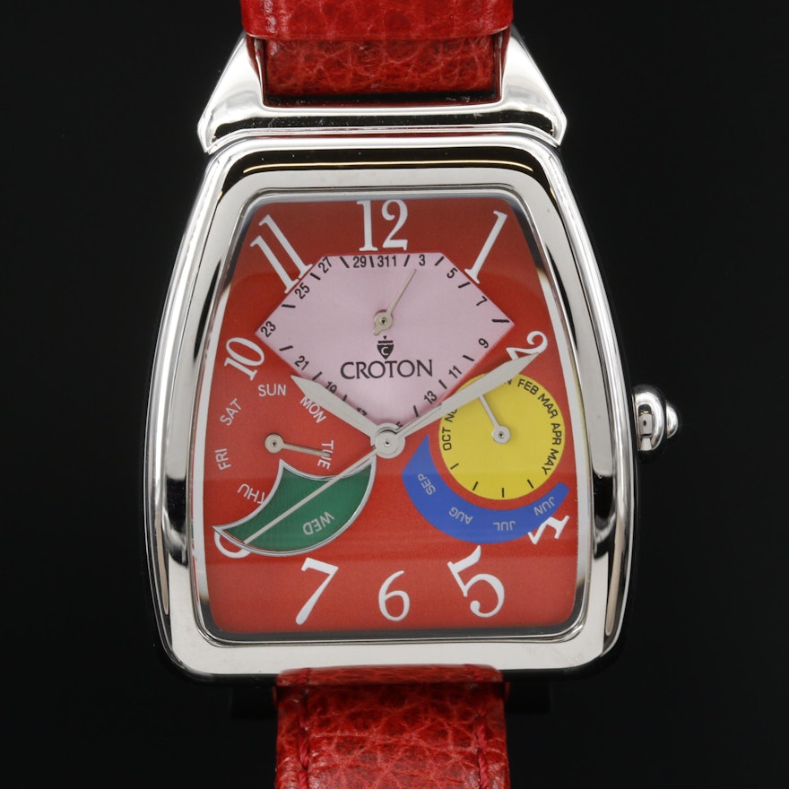 Croton Triple Date Stainless Steel Quartz Wristwatch