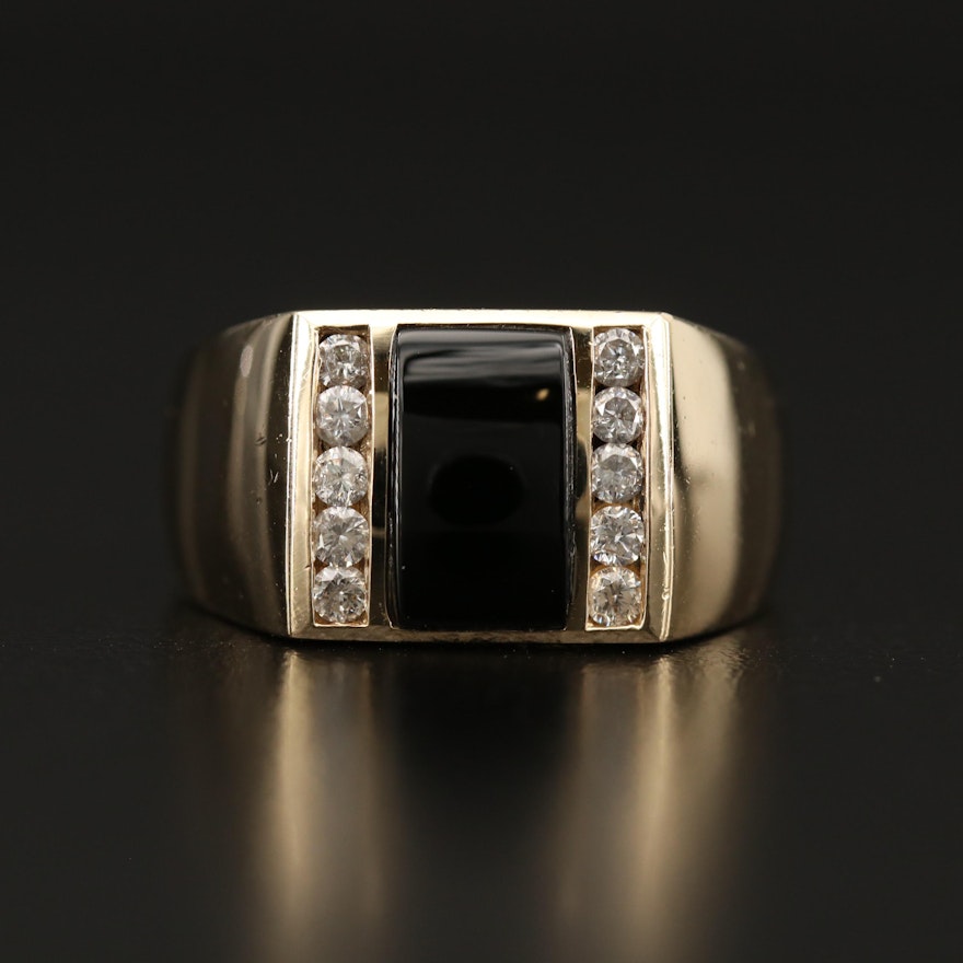 14K Black Onyx and Diamond Ring