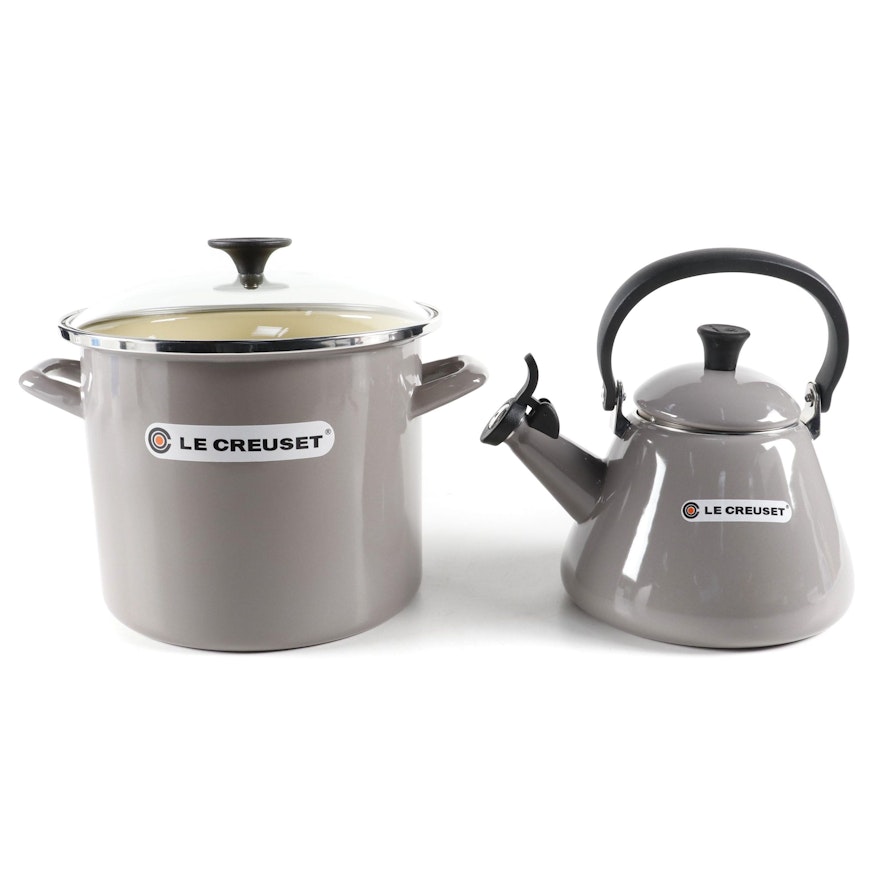 Le Creuset Enameled Metal Kettle and Stock Pot with Glass Lid