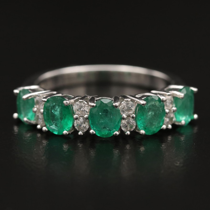 Sterling Silver Emerald and Zircon Ring