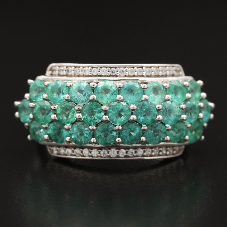 Sterling Silver Emerald and Sapphire Cluster Band Ring