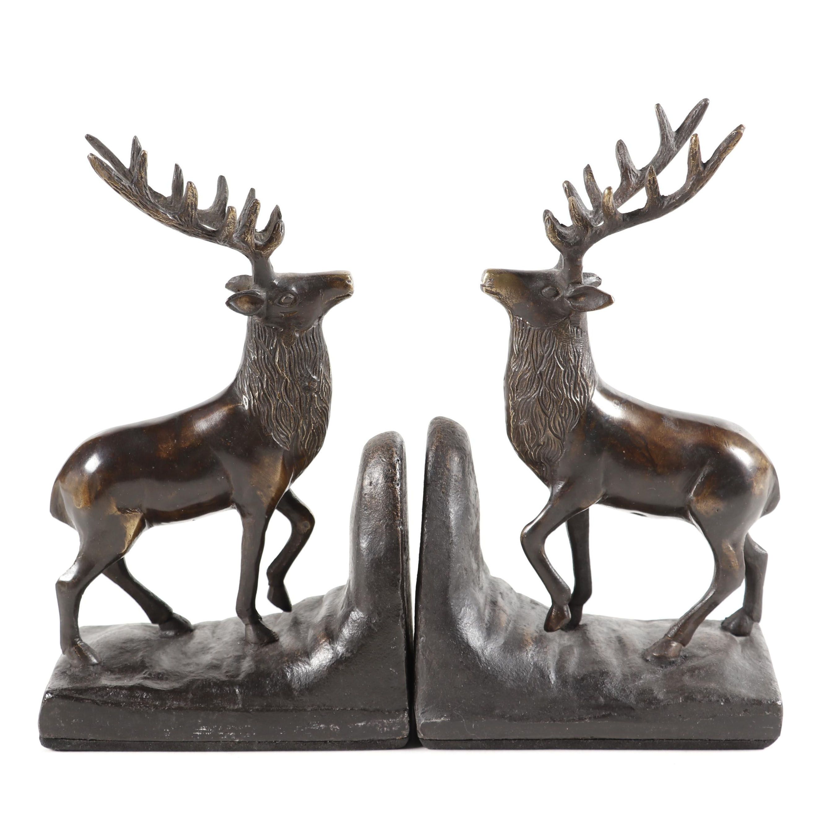 Patinated Cast Brass Elk Bookends