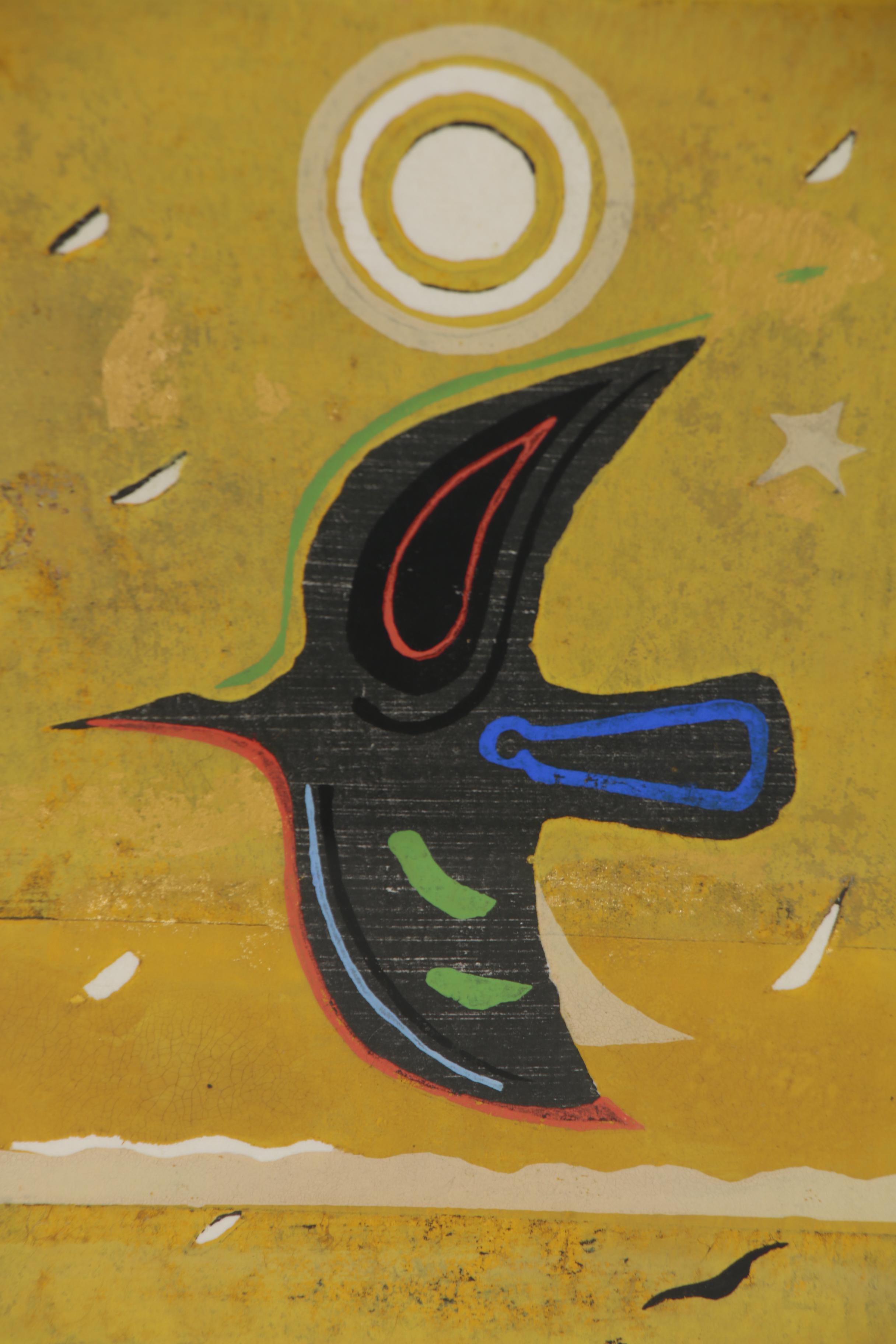 Yoshiharu Kimura Woodblock "Bird in Flight, Yellow Sky", 1973