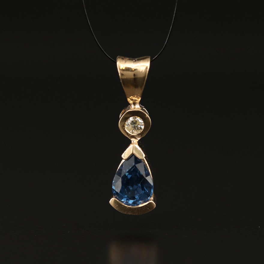 14K 1.30 CT Sapphire and Diamond Pendant