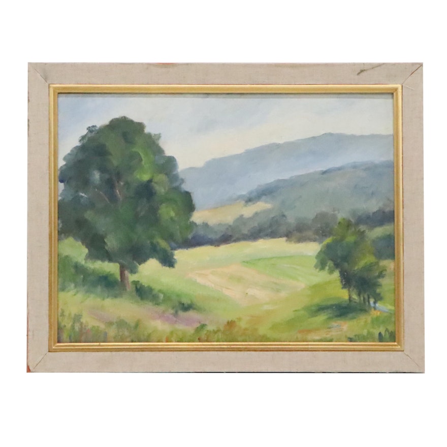 Emmett Pratt Oil Painting of Landscape with Mountains and Valley, Circa 1970