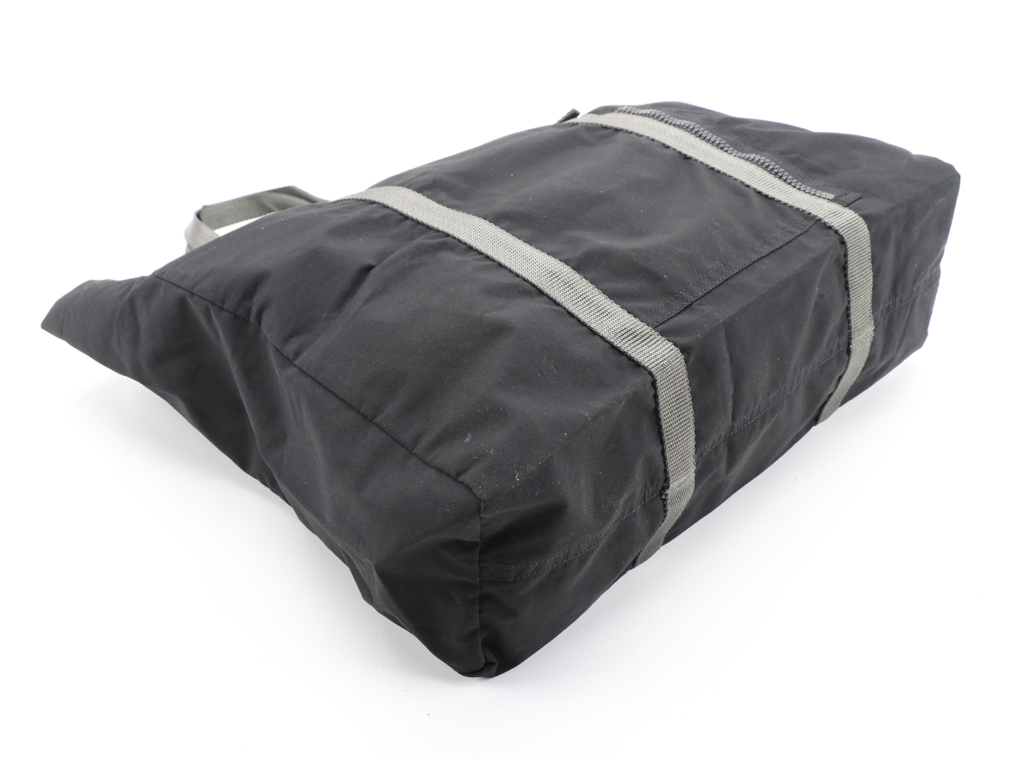 Prada Linea Rossa Tote Bag in Black Polyester Blend and Gray Grosgrain