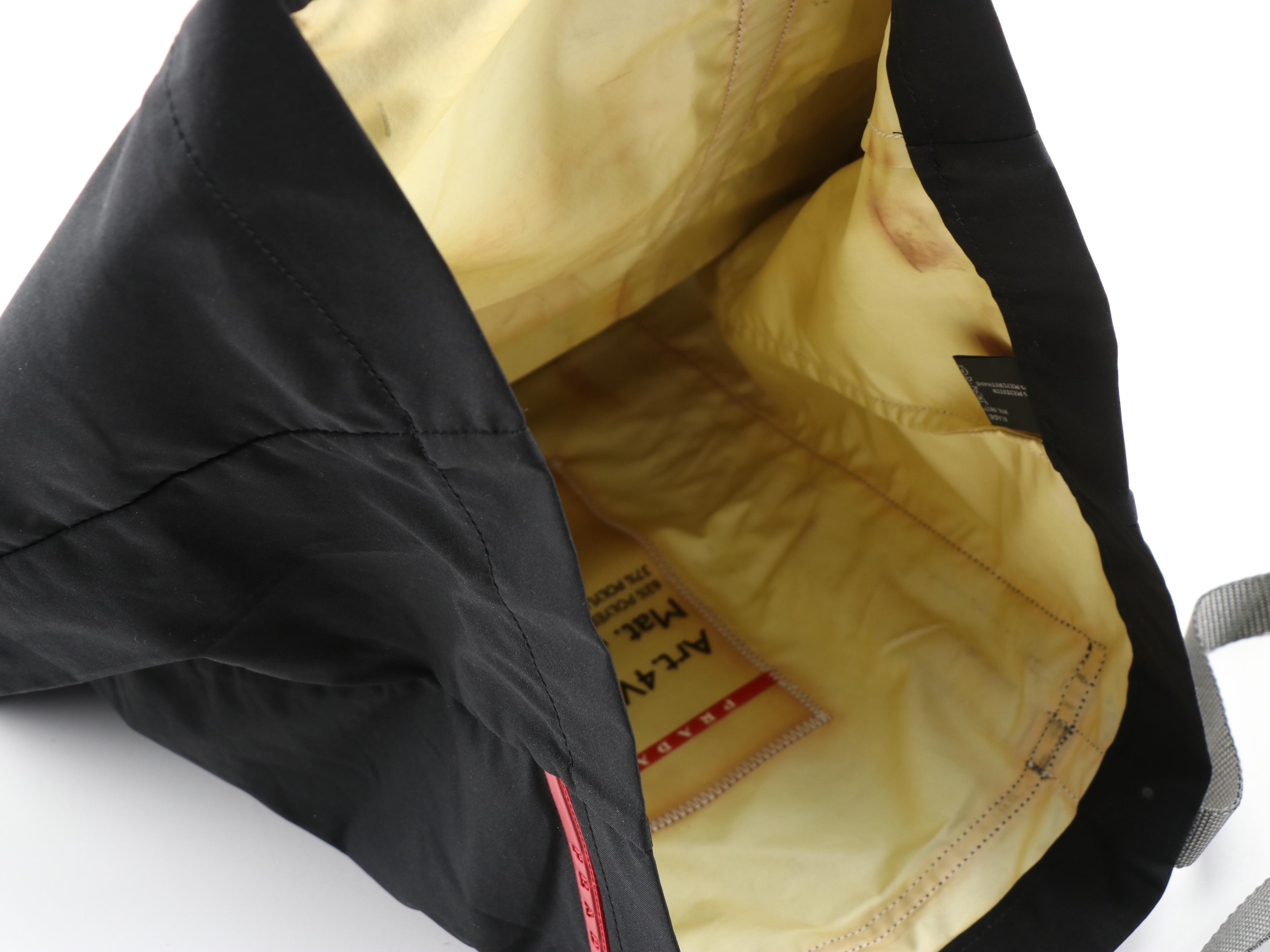 Prada Linea Rossa Tote Bag in Black Polyester Blend and Gray Grosgrain