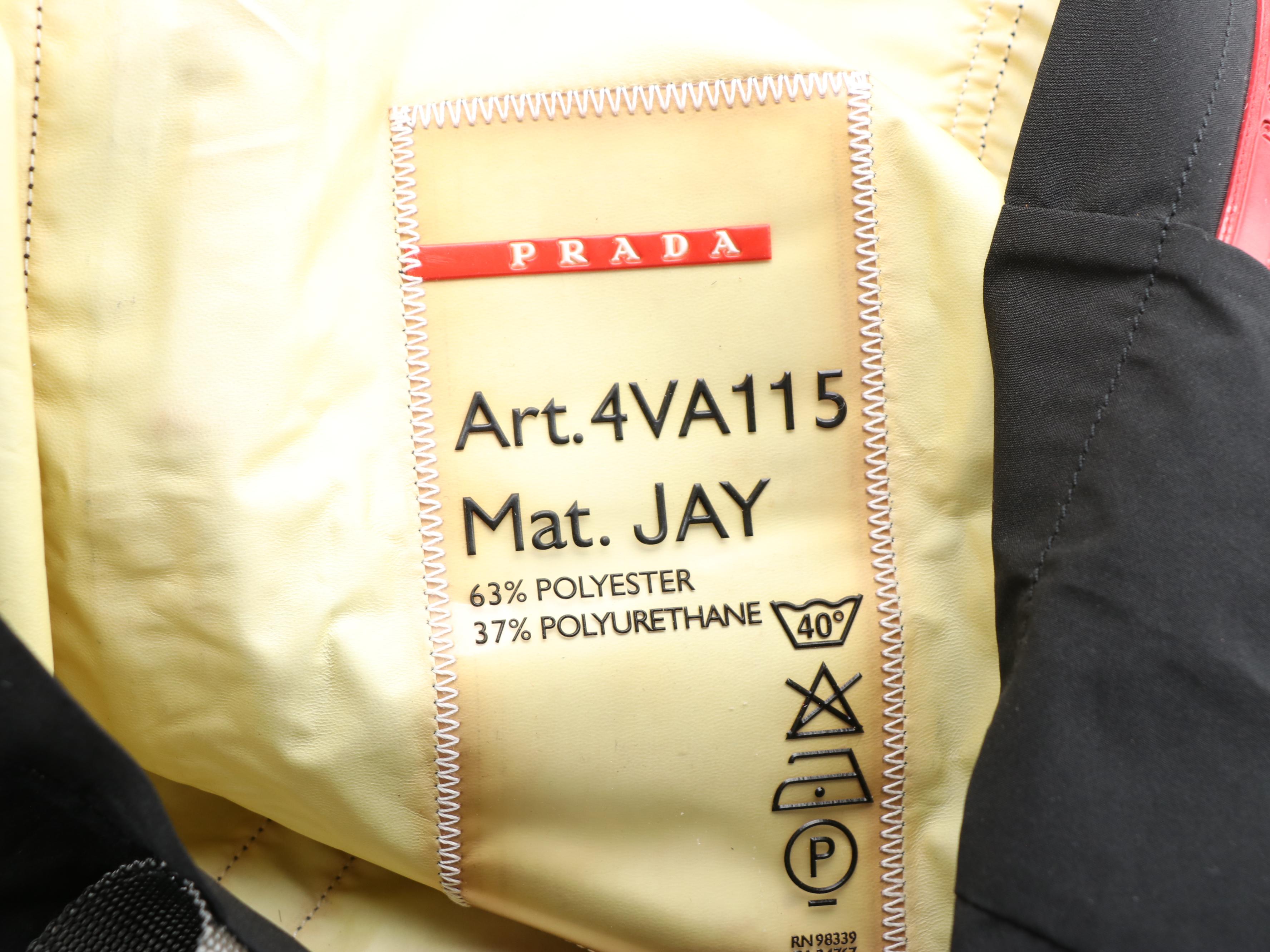 Prada Linea Rossa Tote Bag in Black Polyester Blend and Gray Grosgrain