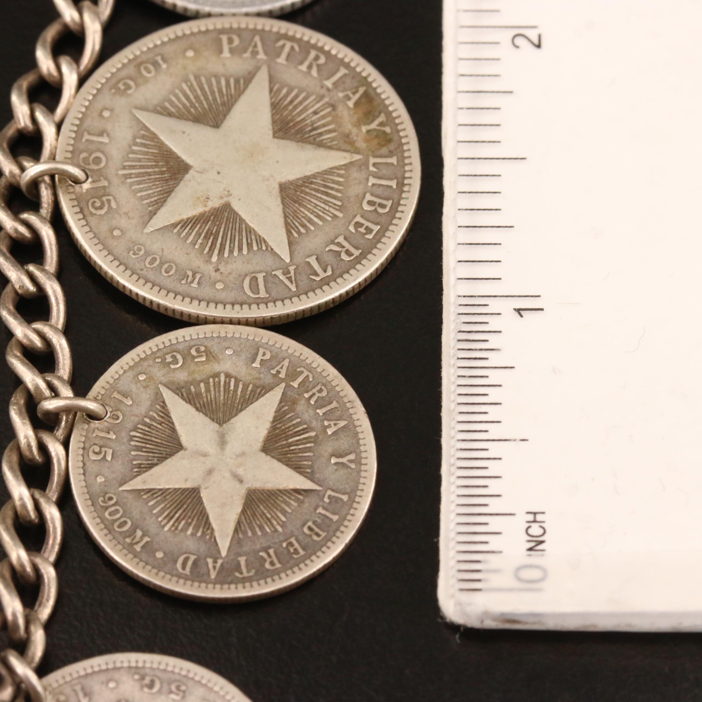 Vintage Sterling Coin Bracelets with Loose Foreign Silver Coins
