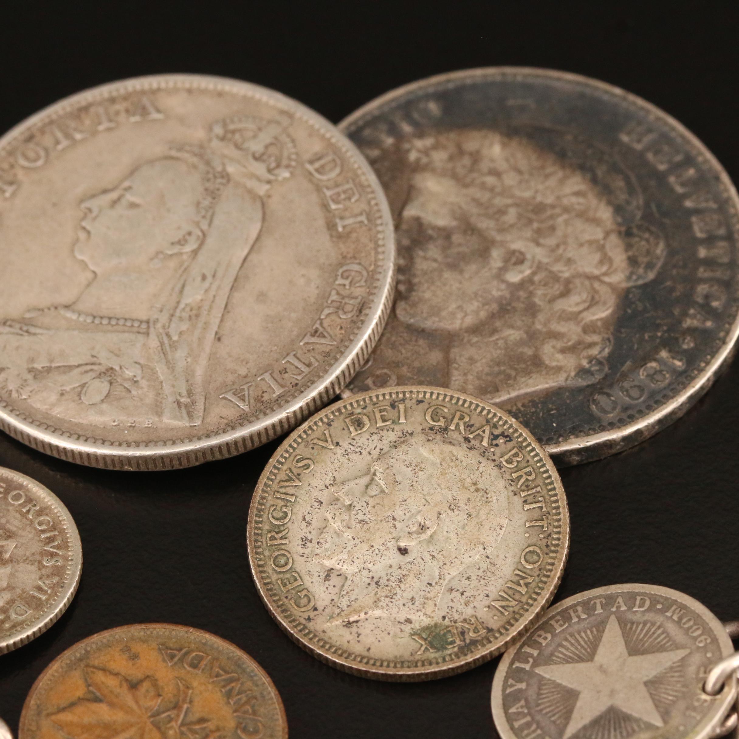 Vintage Sterling Coin Bracelets with Loose Foreign Silver Coins