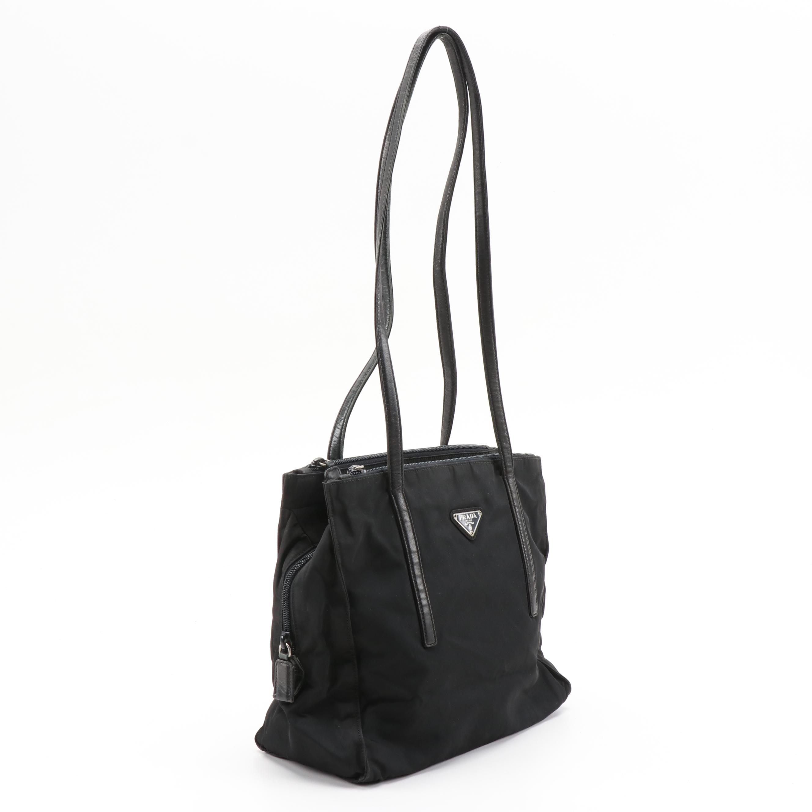 Prada Triple Compartment Shoulder Bag in Black Nylon and Leather