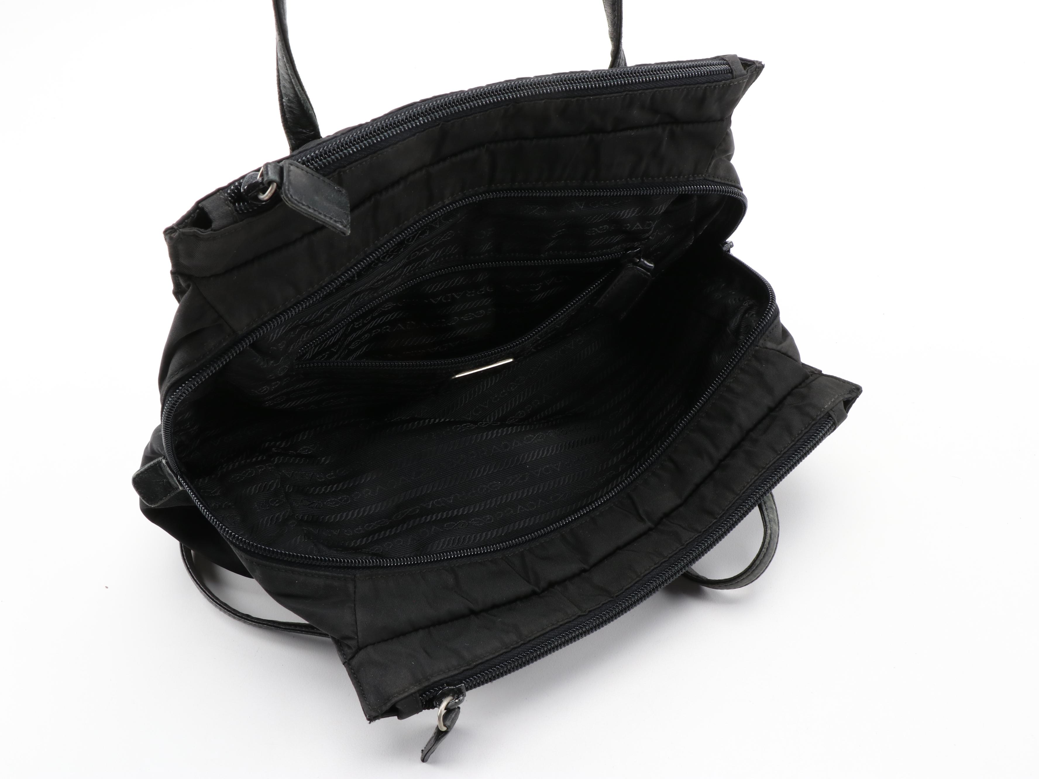 Prada Triple Compartment Shoulder Bag in Black Nylon and Leather