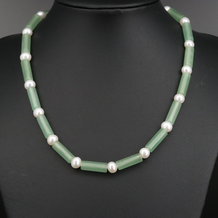 Quartz and Pearl Necklace with 18K Clasp